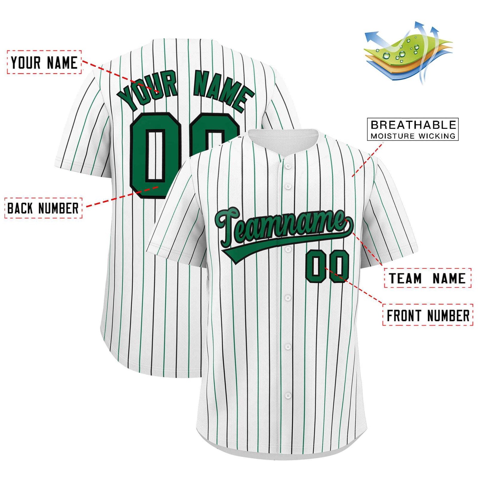 Custom White Kelly Green and Black Bi-Color Stripes Fashion Authentic Baseball Jersey