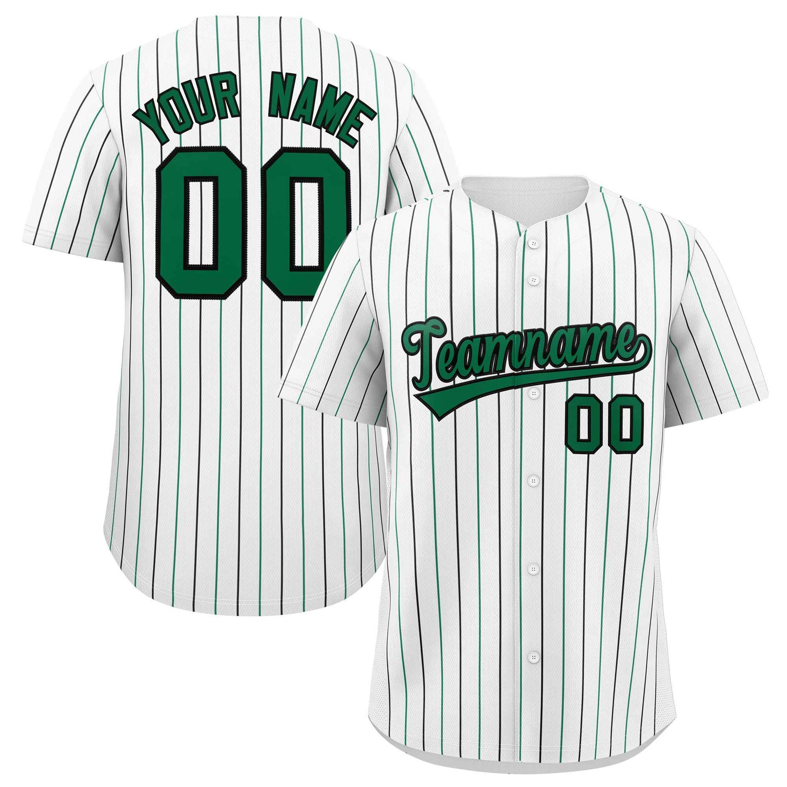 Custom White Kelly Green and Black Bi-Color Stripes Fashion Authentic Baseball Jersey