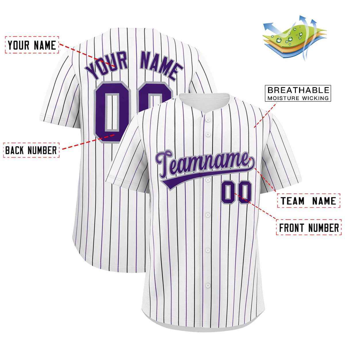 Custom White Purple and Gray Bi-Color Stripes Fashion Authentic Baseball Jersey
