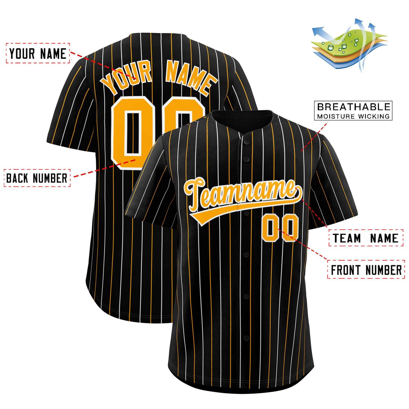 Custom Black White and Yellow Bi-Color Stripes Fashion Authentic Baseball Jersey
