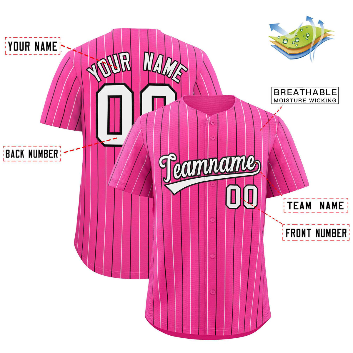 Custom Pink White and Black Bi-Color Stripes Fashion Authentic Baseball Jersey