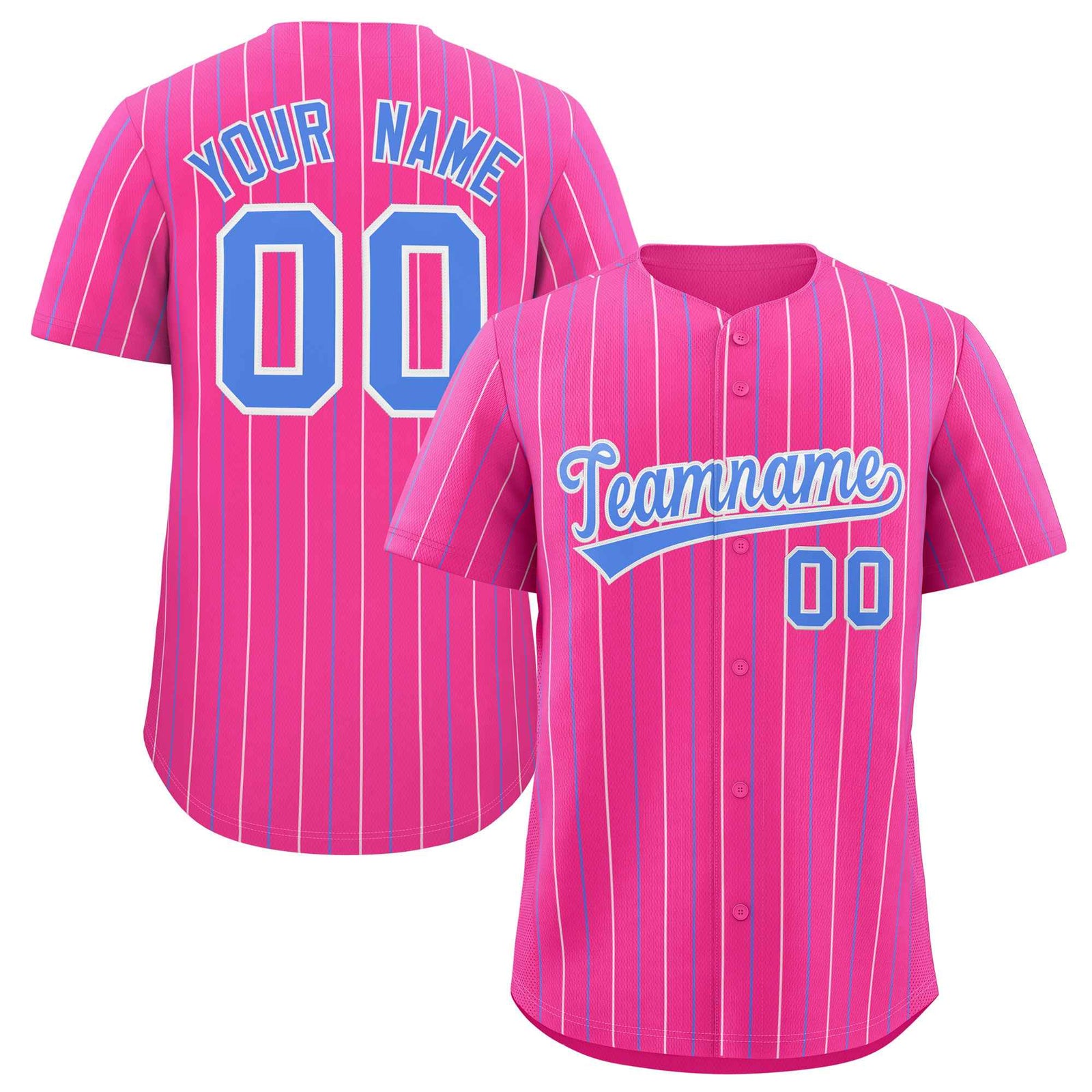 Custom Pink White and Powder Blue Bi-Color Stripes Fashion Authentic Baseball Jersey
