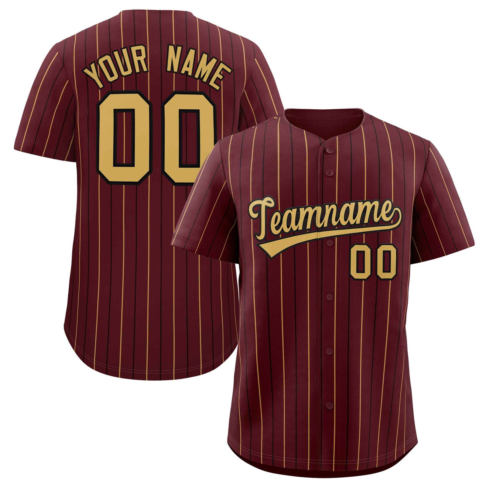 Custom Burgundy Old Gold and Black Bi-Color Stripes Fashion Authentic Baseball Jersey