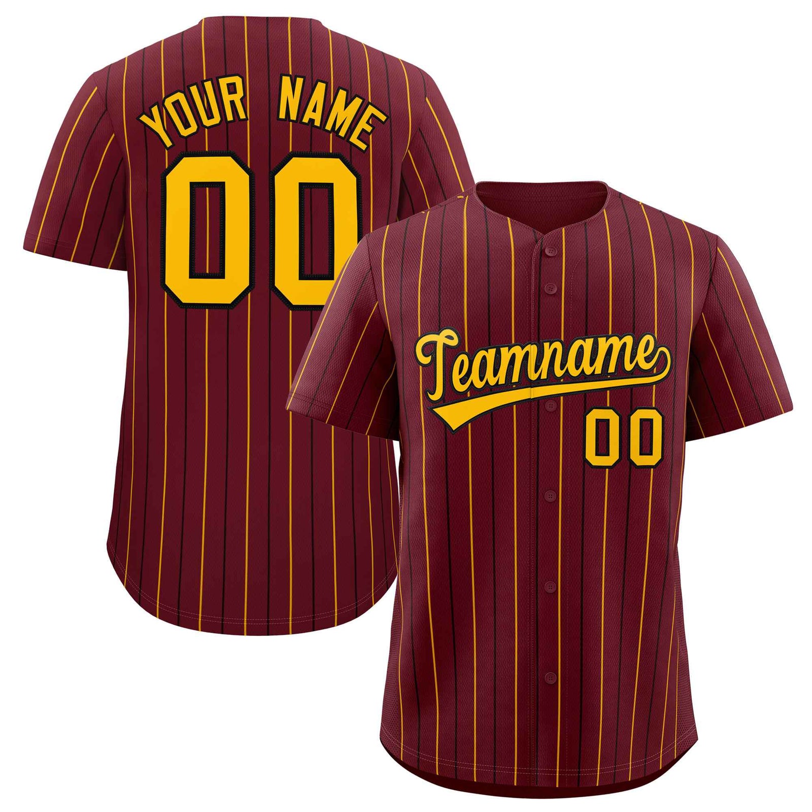 Custom Burgundy Yellow and Black Bi-Color Stripes Fashion Authentic Baseball Jersey