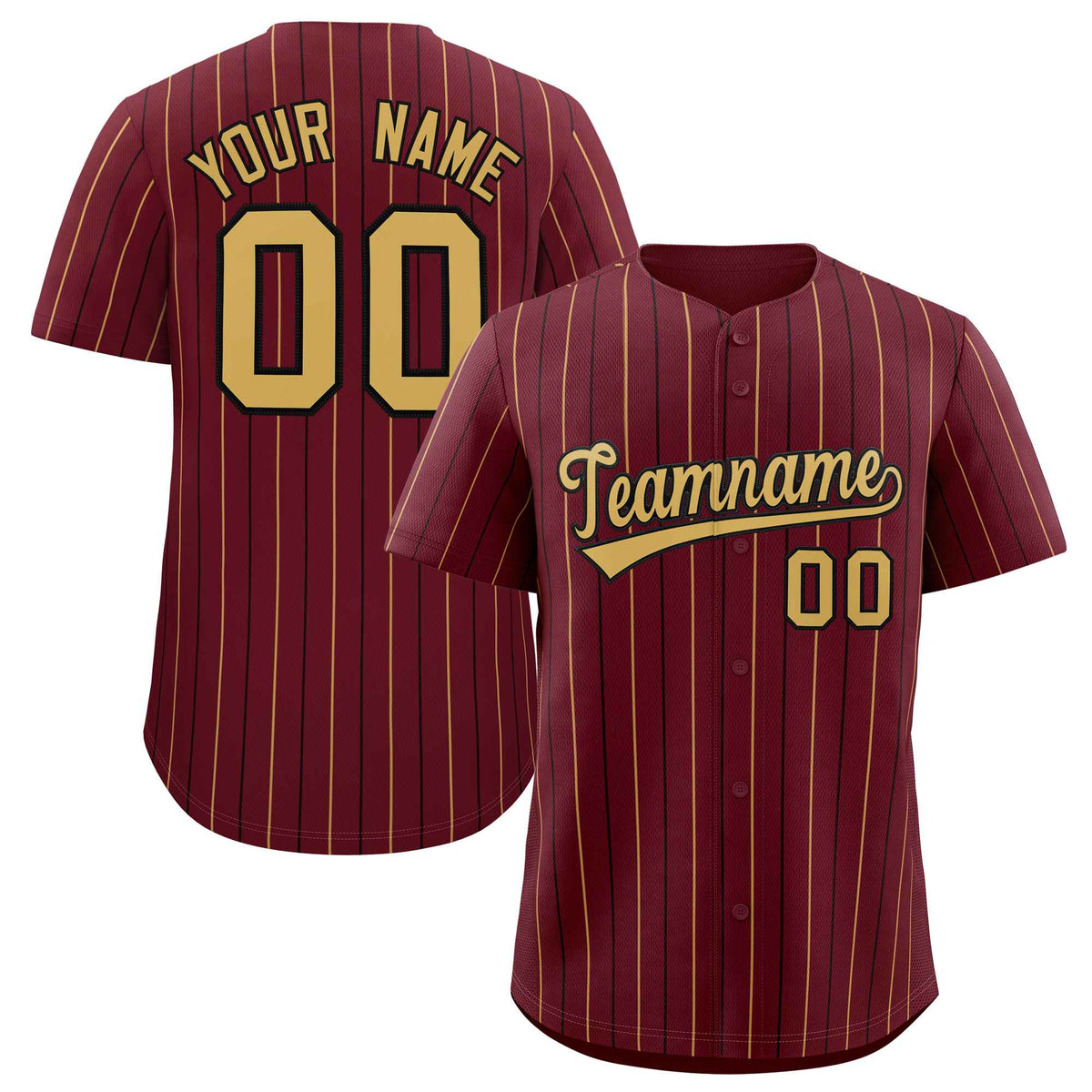 Custom Burgundy Old Gold and Black Bi-Color Stripes Fashion Authentic Baseball Jersey