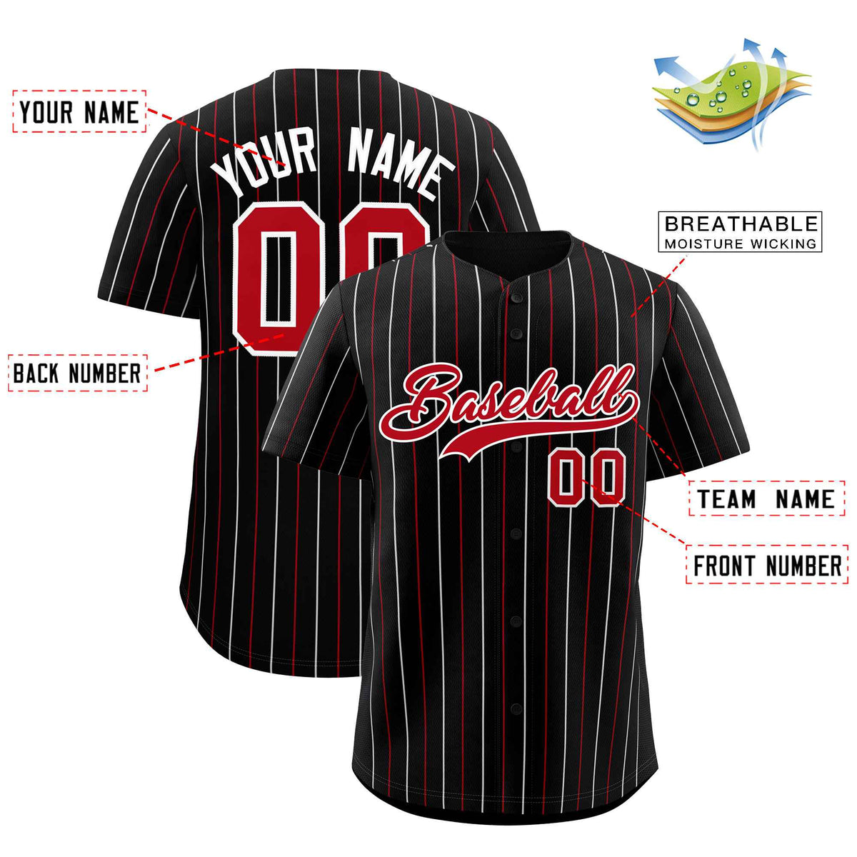 Custom Black Red and White Bi-Color Stripes Fashion Authentic Baseball Jersey