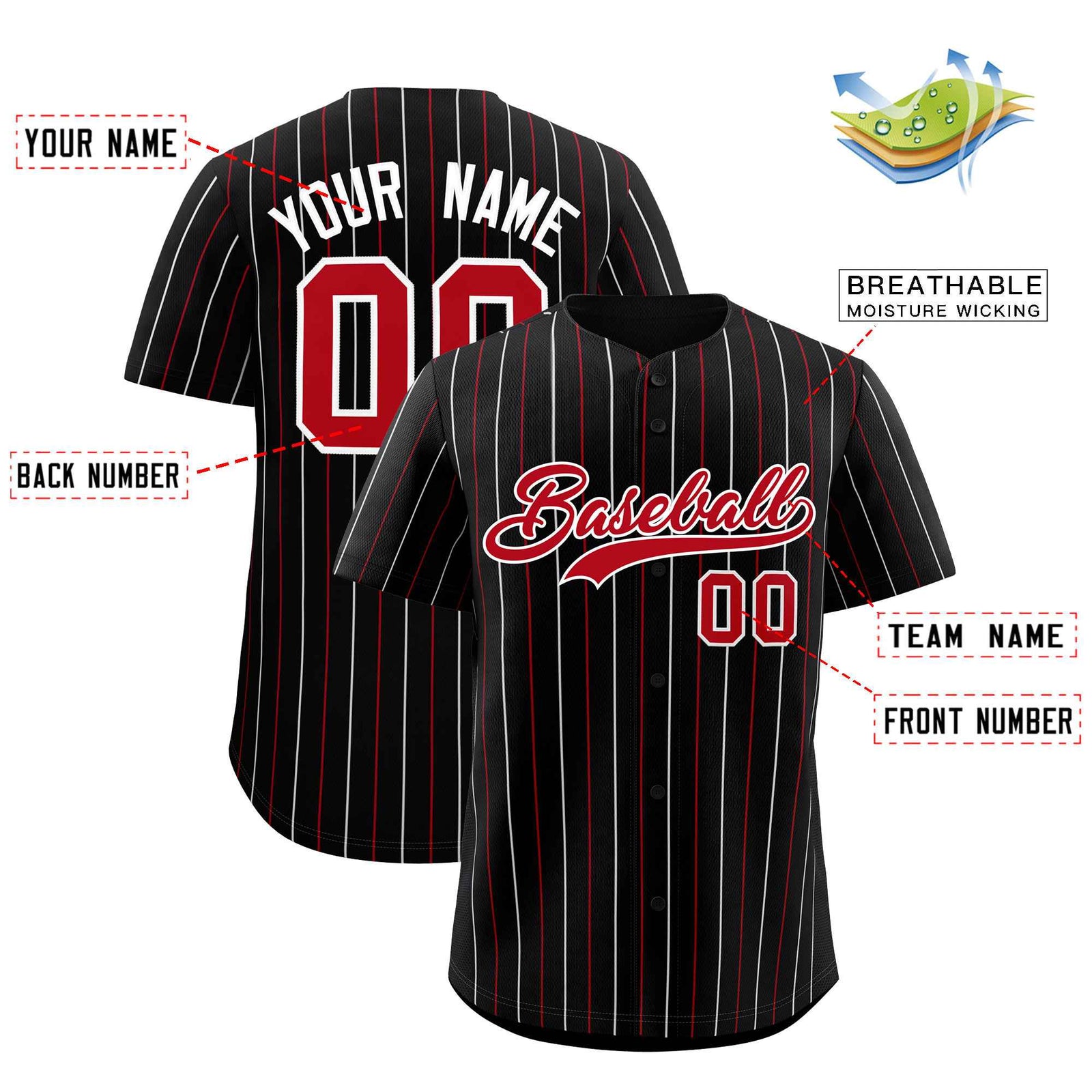 Custom Black Red and White Bi-Color Stripes Fashion Authentic Baseball Jersey