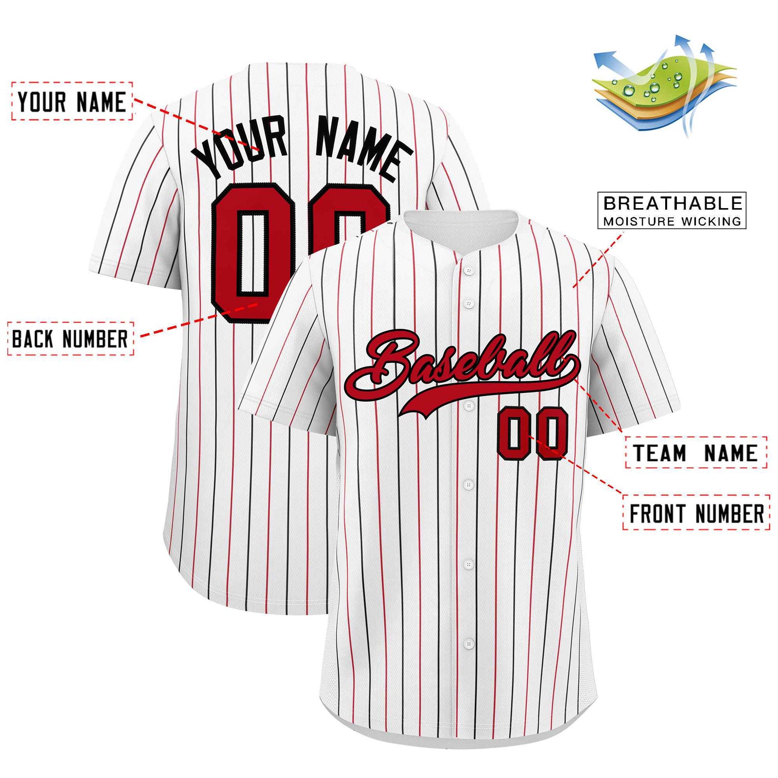 Custom White Red and Black Bi-Color Stripes Fashion Authentic Baseball Jersey