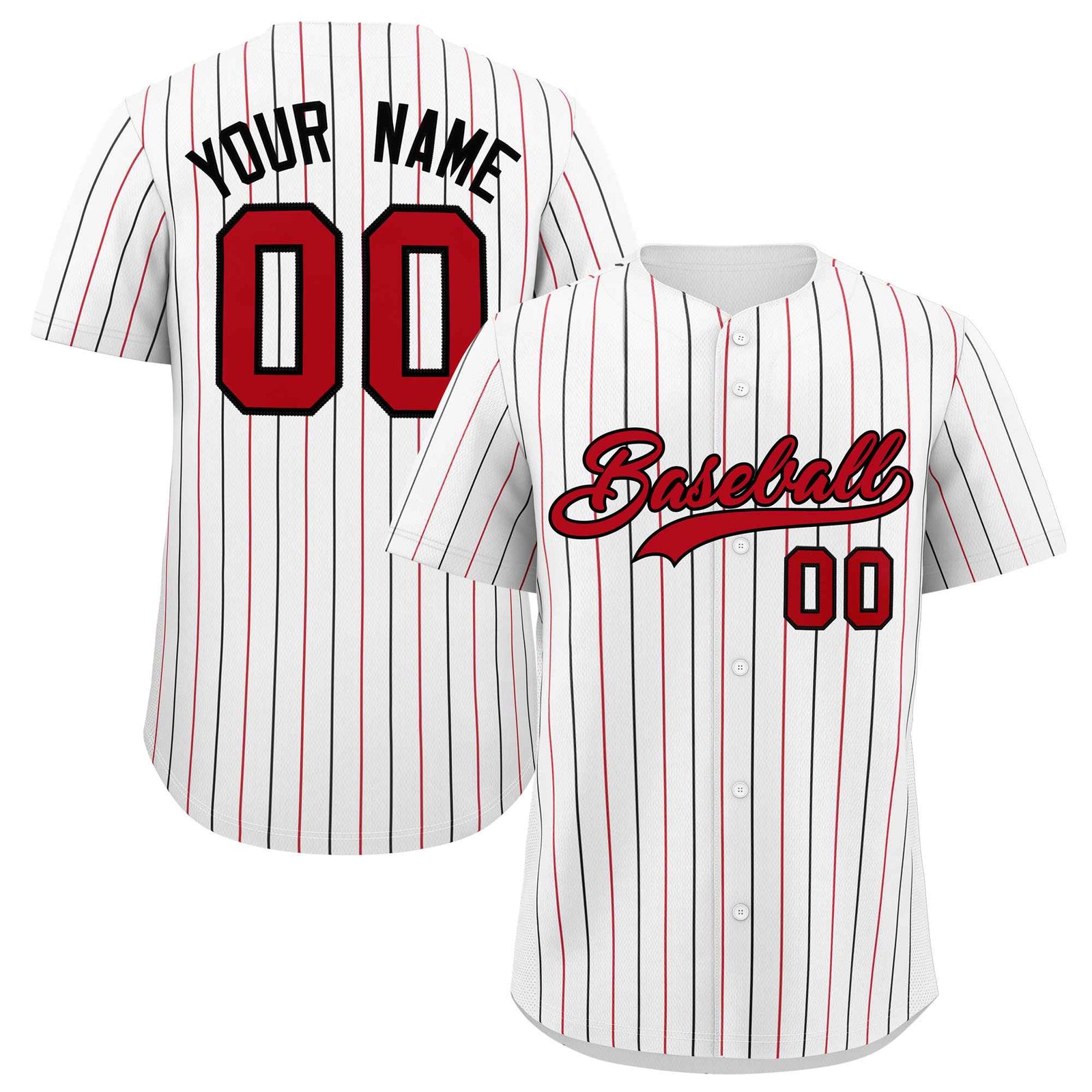 Custom White Red and Black Bi-Color Stripes Fashion Authentic Baseball Jersey