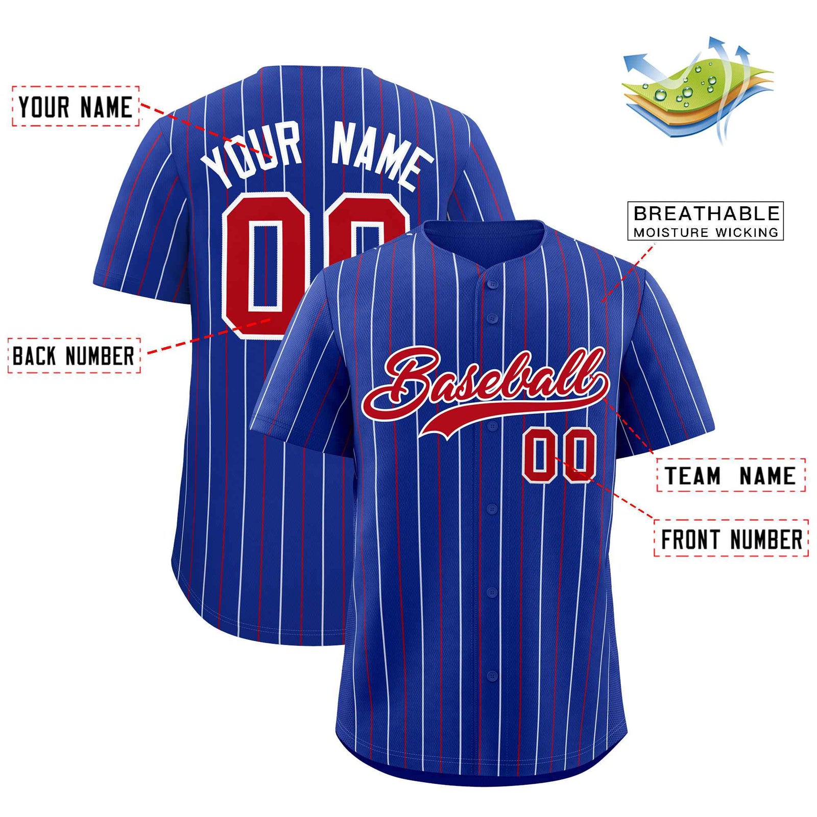 Custom Royal Red and White Bi-Color Stripes Fashion Authentic Baseball Jersey