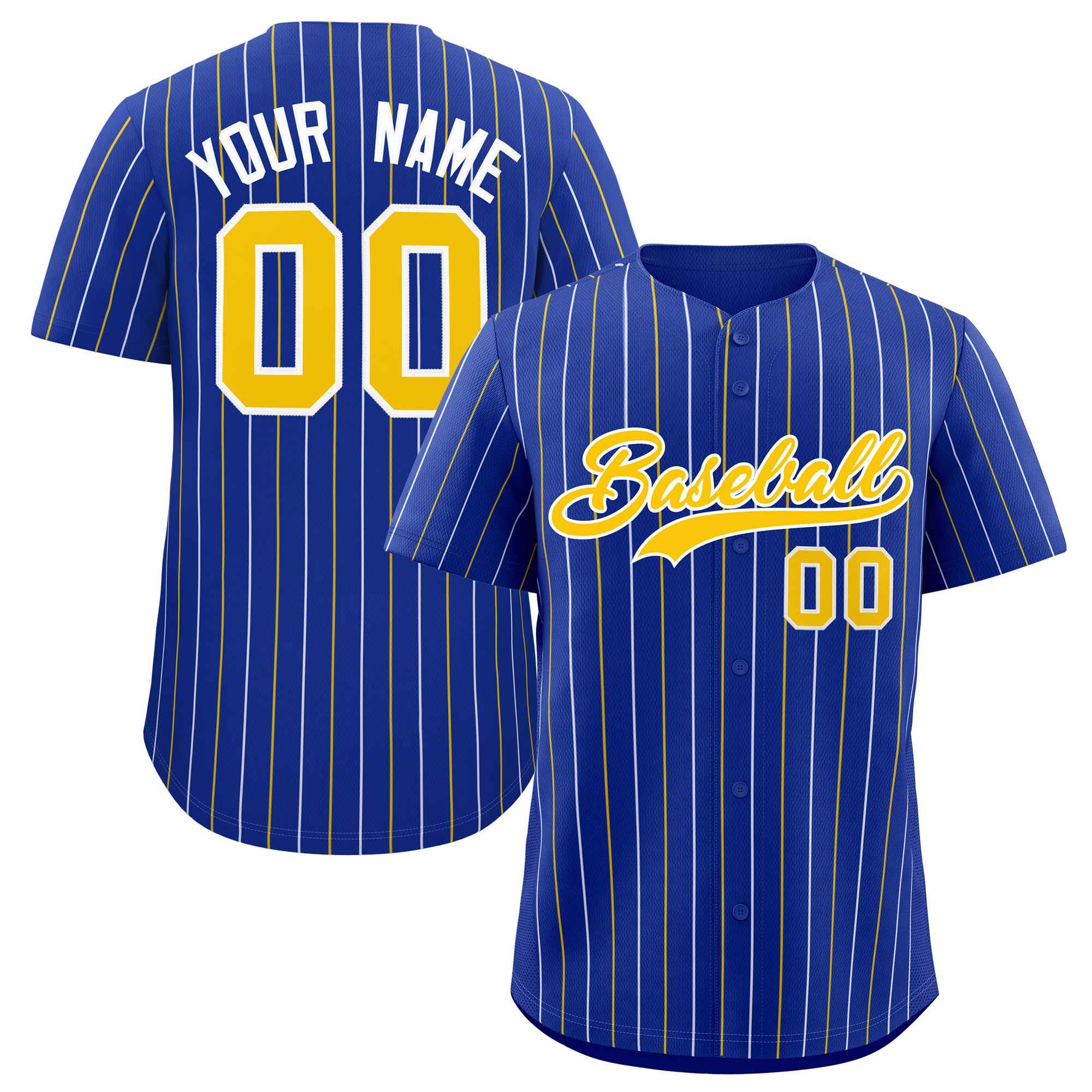 Custom Royal Gold and White Bi-Color Stripes Fashion Authentic Baseball Jersey