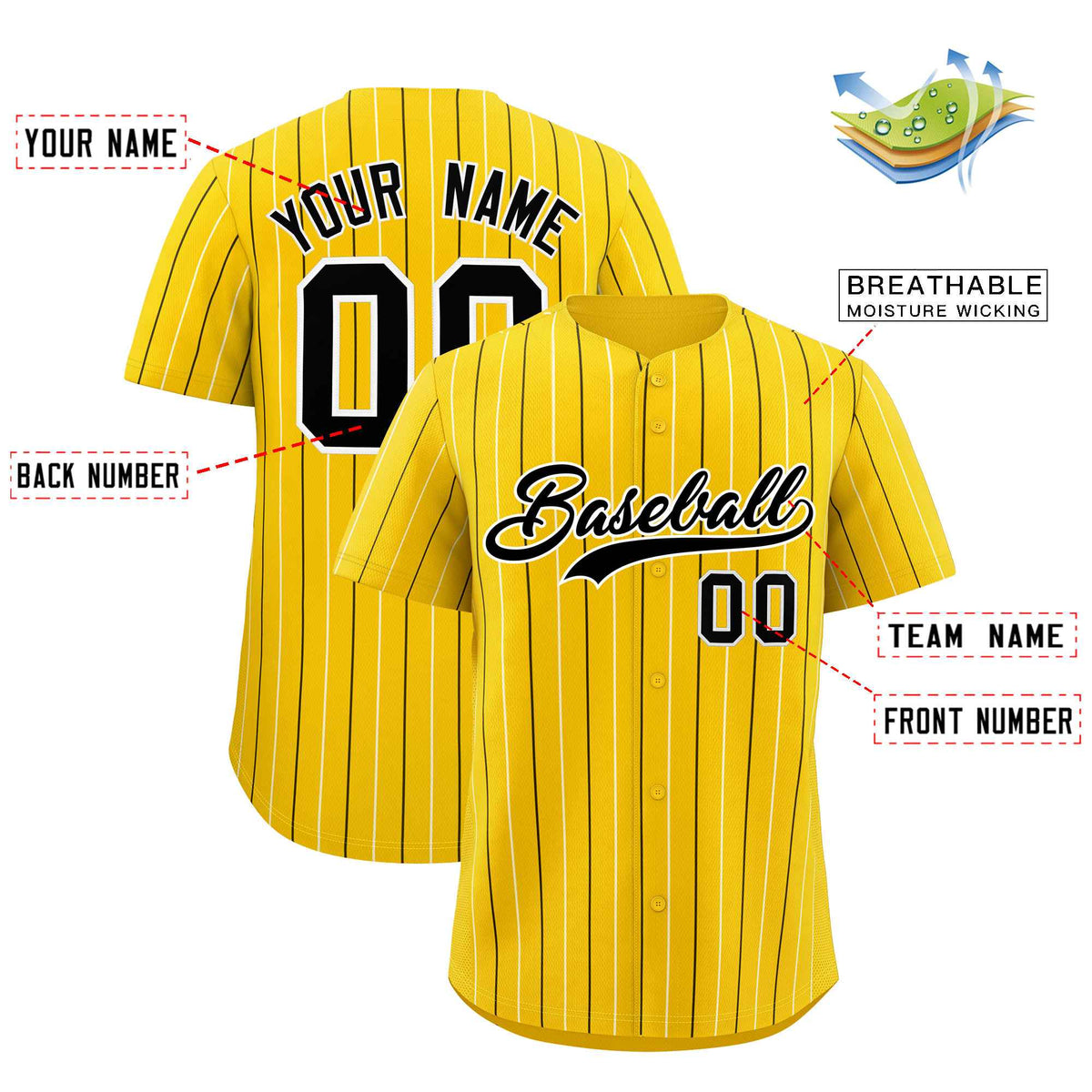 Custom Gold Black and White Bi-Color Stripes Fashion Authentic Baseball Jersey