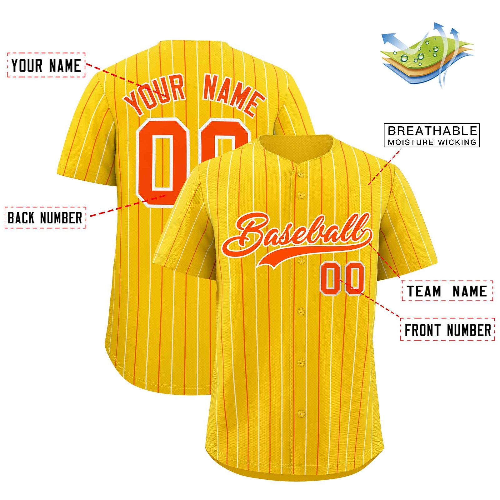 Custom Gold Orange and White Bi-Color Stripes Fashion Authentic Baseball Jersey