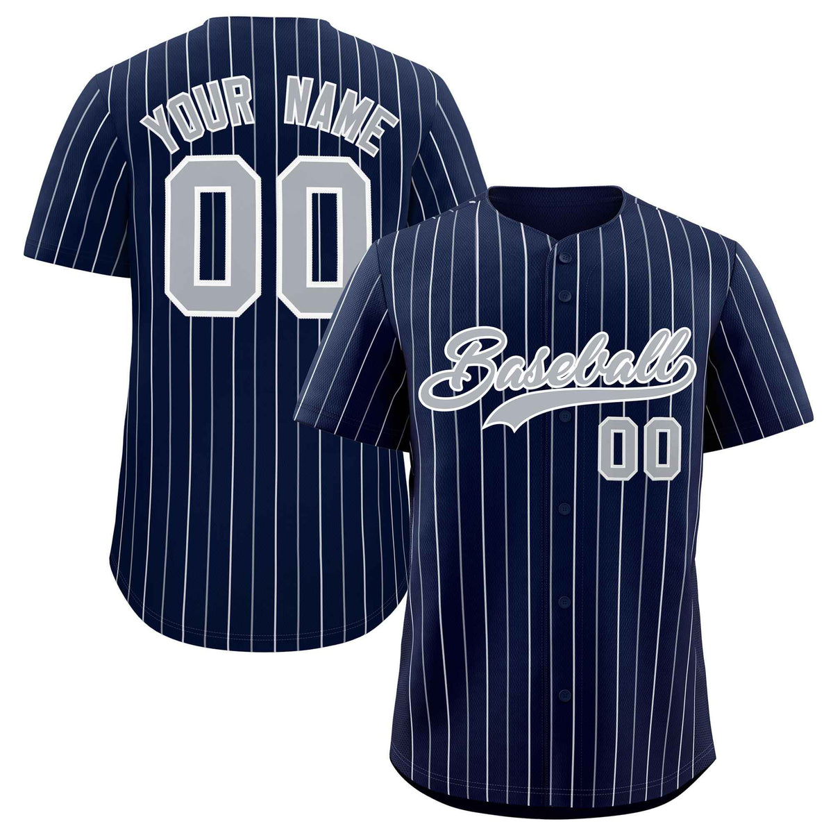Custom Navy Gray and White Bi-Color Stripes Fashion Authentic Baseball Jersey