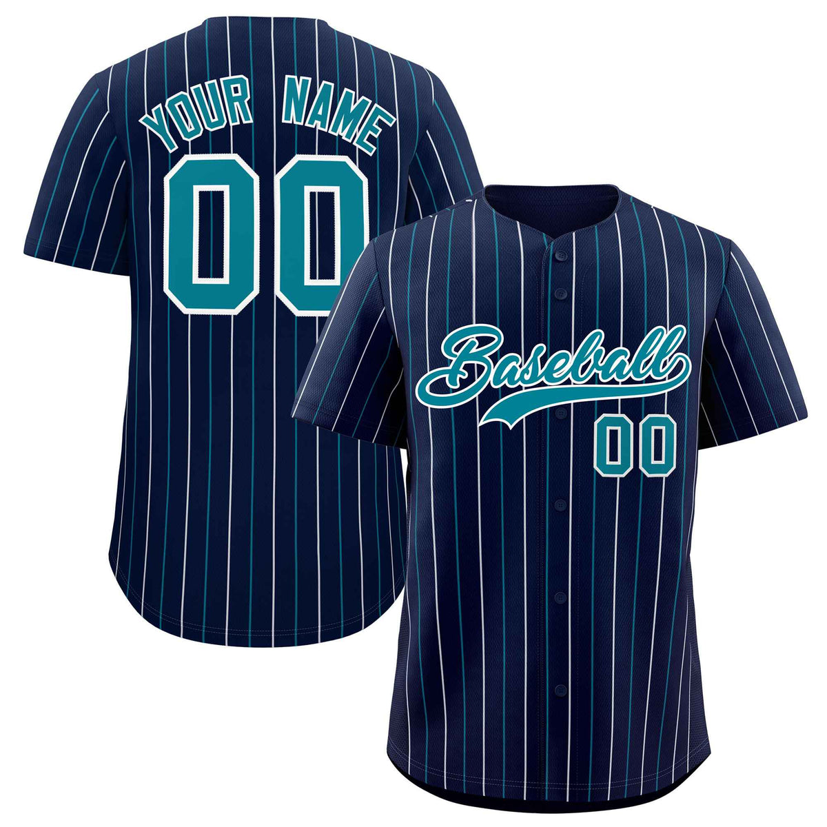Custom Navy Teal and White Bi-Color Stripes Fashion Authentic Baseball Jersey
