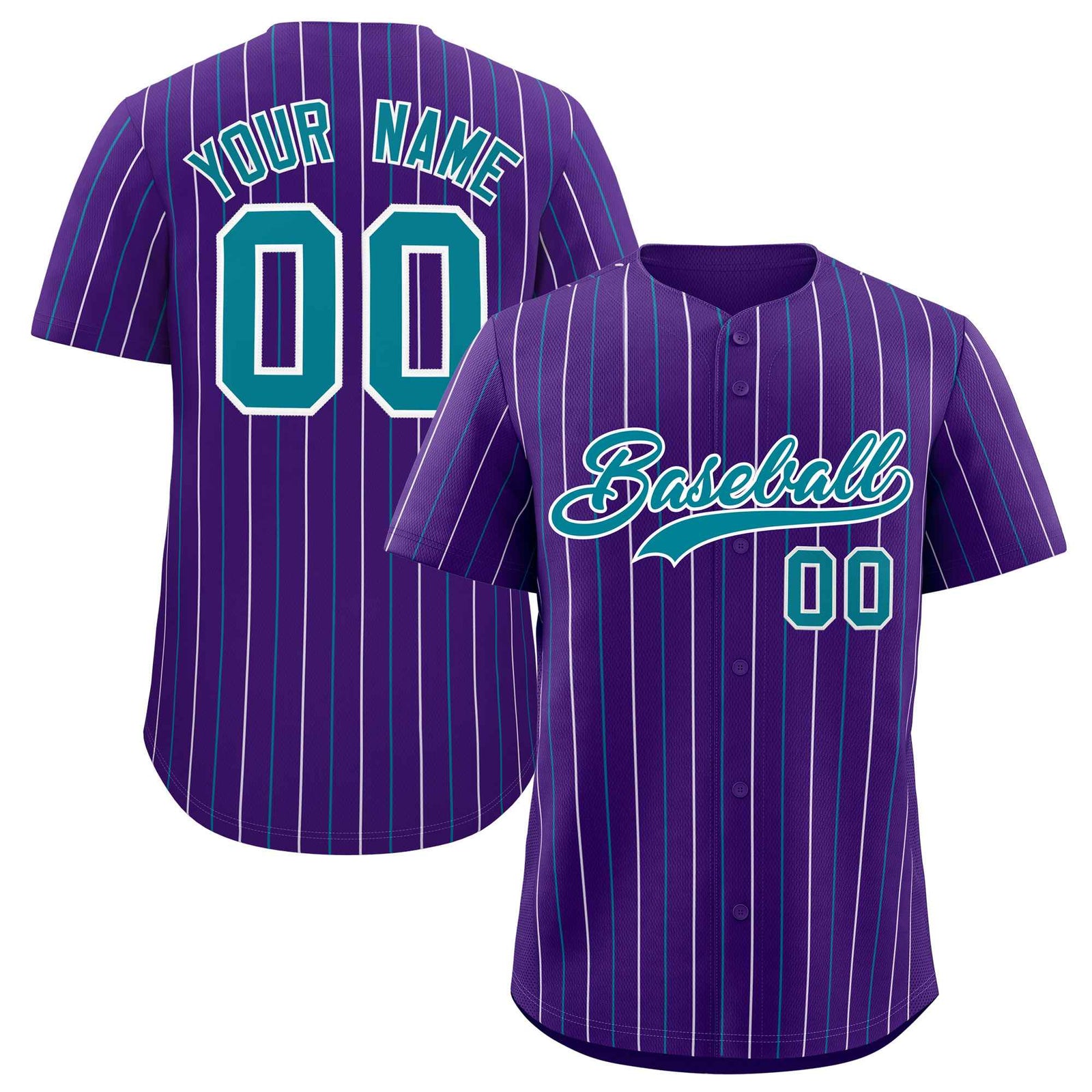 Custom Purple Teal and White Bi-Color Stripes Fashion Authentic Baseball Jersey