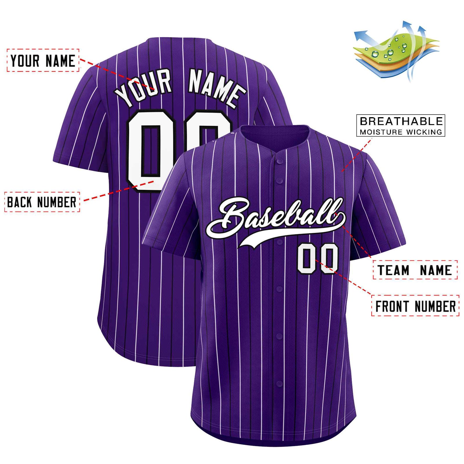 Custom Purple White and Black Bi-Color Stripes Fashion Authentic Baseball Jersey