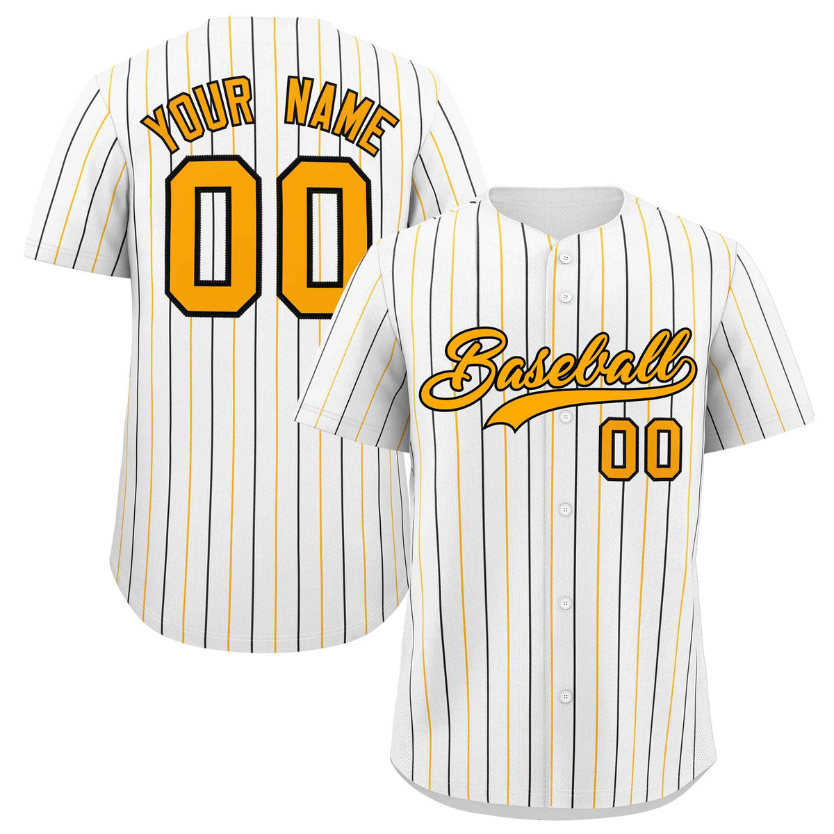 Custom White Yellow and Black Bi-Color Stripes Fashion Authentic Baseball Jersey