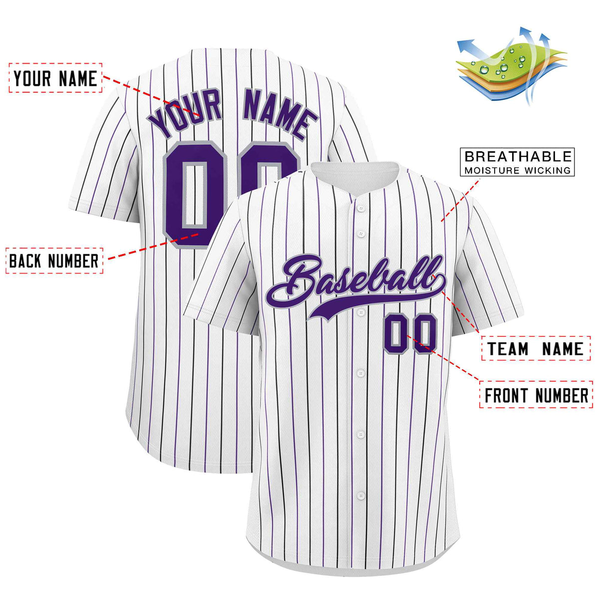 Custom White Purple and Gray Bi-Color Stripes Fashion Authentic Baseball Jersey