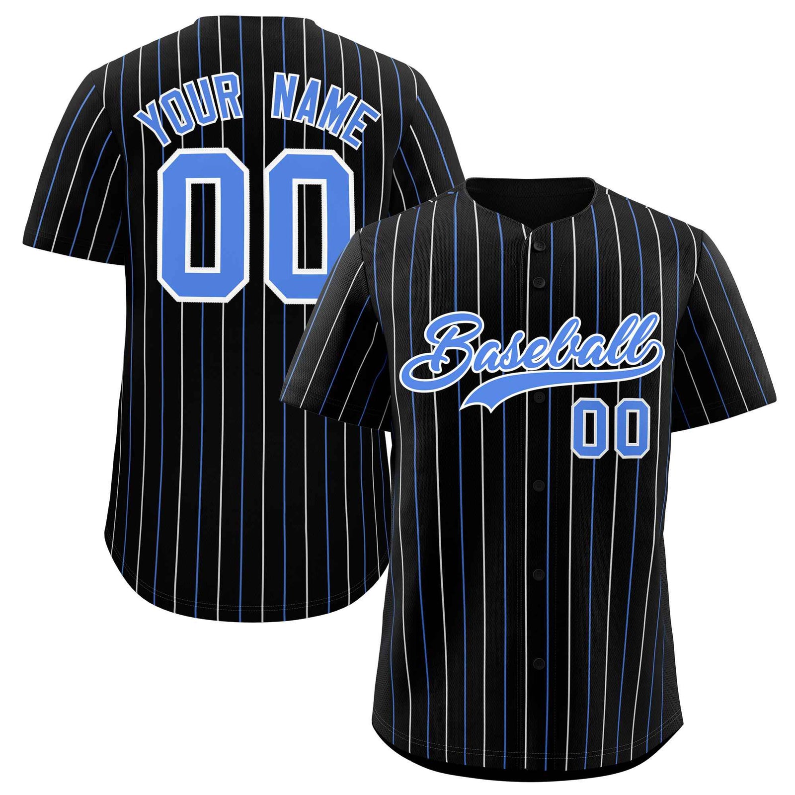 Custom Black Powder Blue and White Bi-Color Stripes Fashion Authentic Baseball Jersey