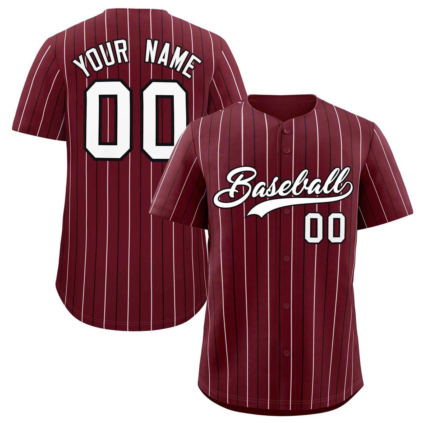 Custom Maroon White and Black Bi-Color Stripes Fashion Authentic Baseball Jersey