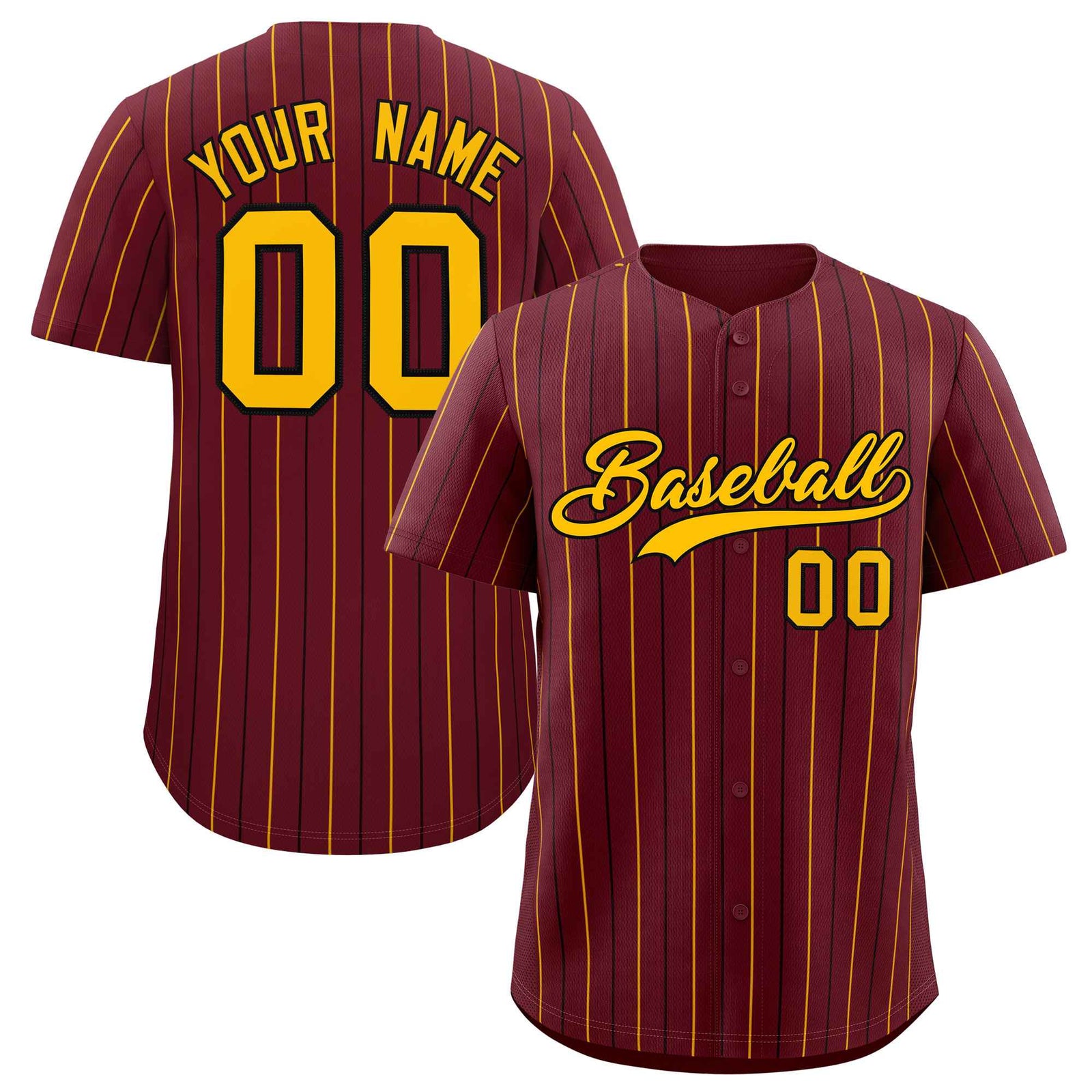 Custom Burgundy Yellow and Black Bi-Color Stripes Fashion Authentic Baseball Jersey