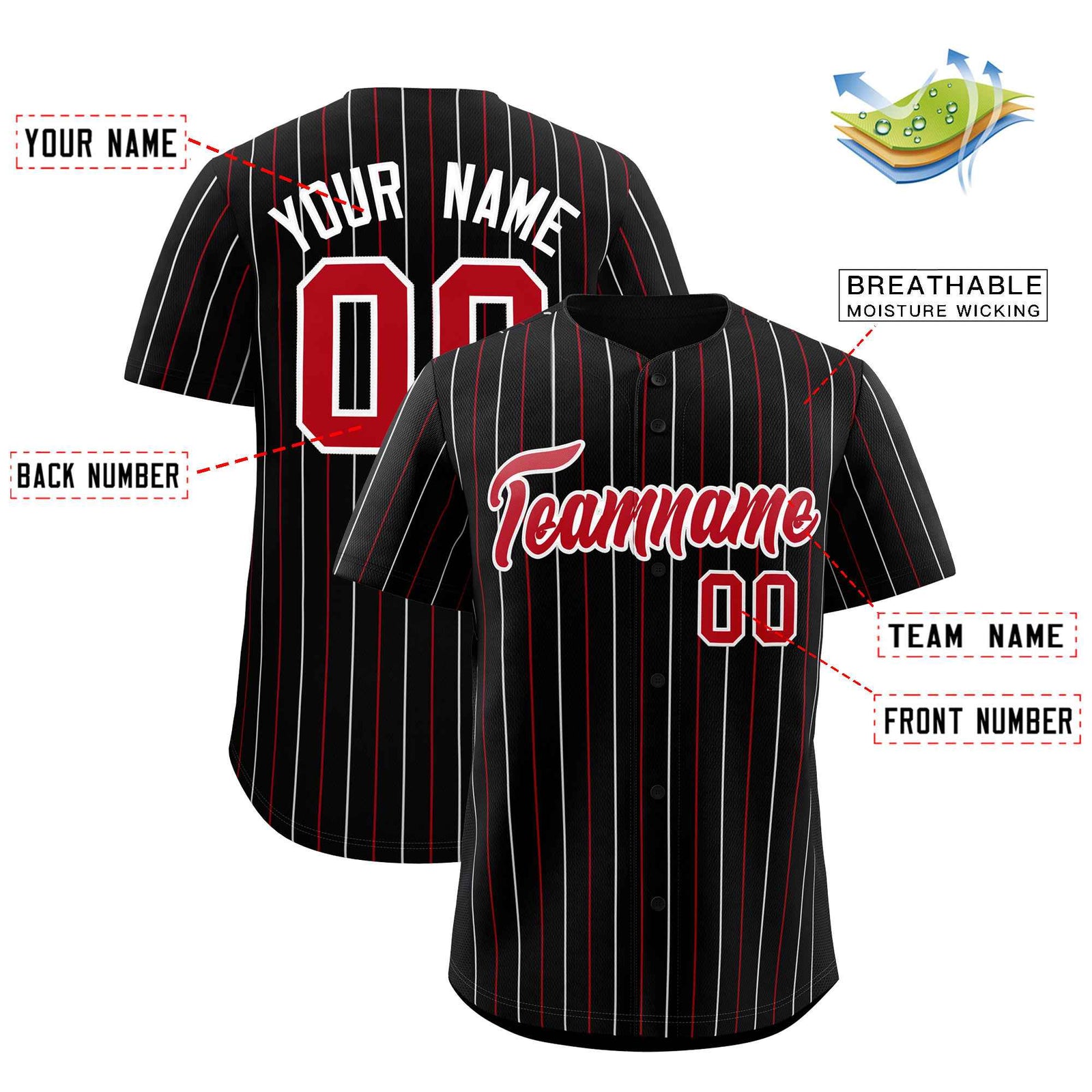 Custom Black Red and White Bi-Color Stripes Fashion Authentic Baseball Jersey