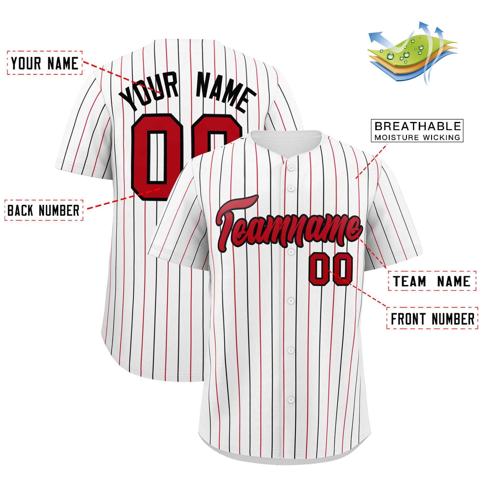 Custom White Red and Black Bi-Color Stripes Fashion Authentic Baseball Jersey