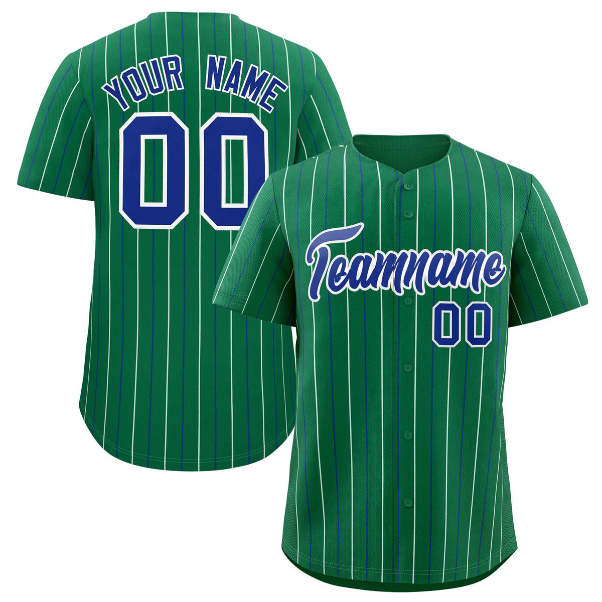 Custom Kelly Green Royal and White Bi-Color Stripes Fashion Authentic Baseball Jersey