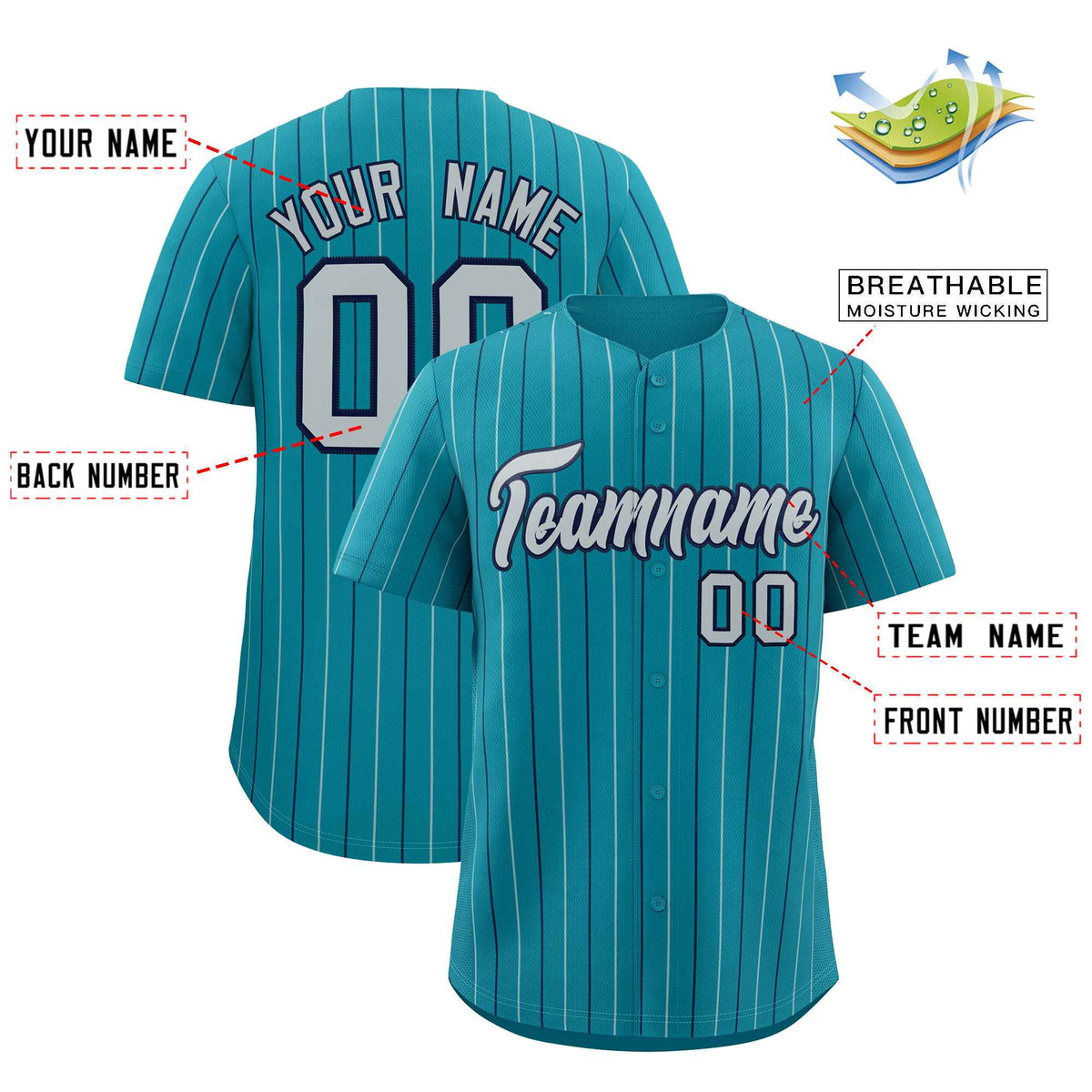 Custom Teal Navy and Gray Bi-Color Stripes Fashion Authentic Baseball Jersey