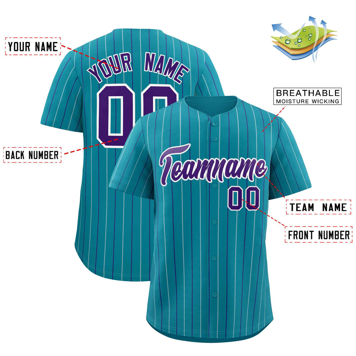 Custom Teal White and Purple Bi-Color Stripes Fashion Authentic Baseball Jersey