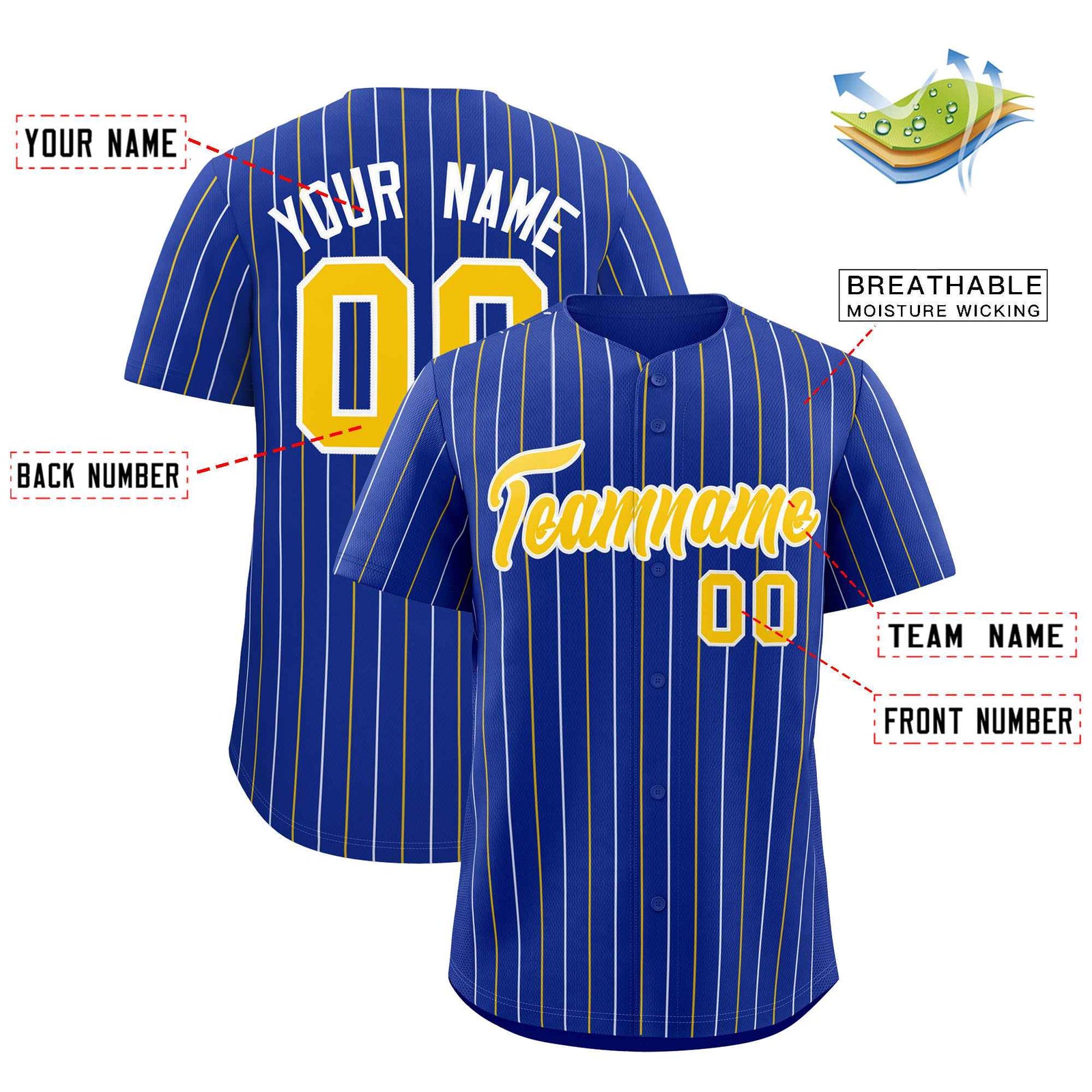 Custom Royal Gold and White Bi-Color Stripes Fashion Authentic Baseball Jersey