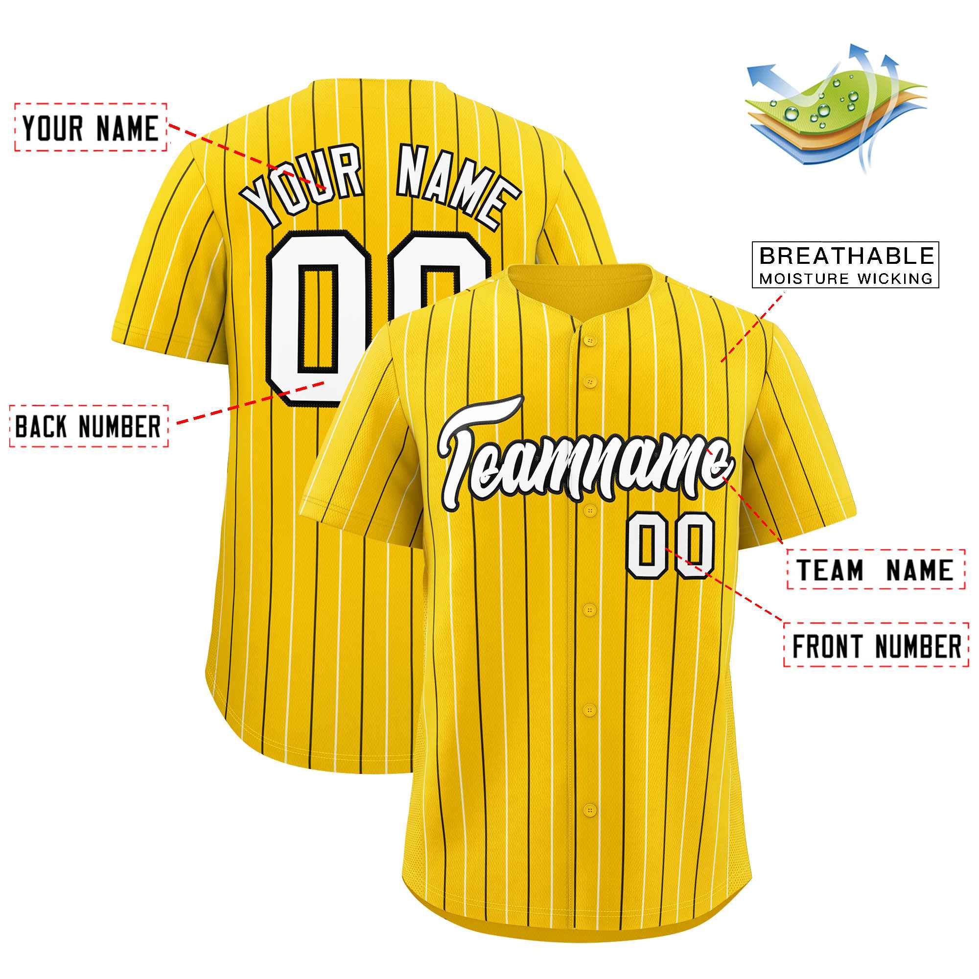 Custom Gold Black and White Bi-Color Stripes Fashion Authentic Baseball Jersey