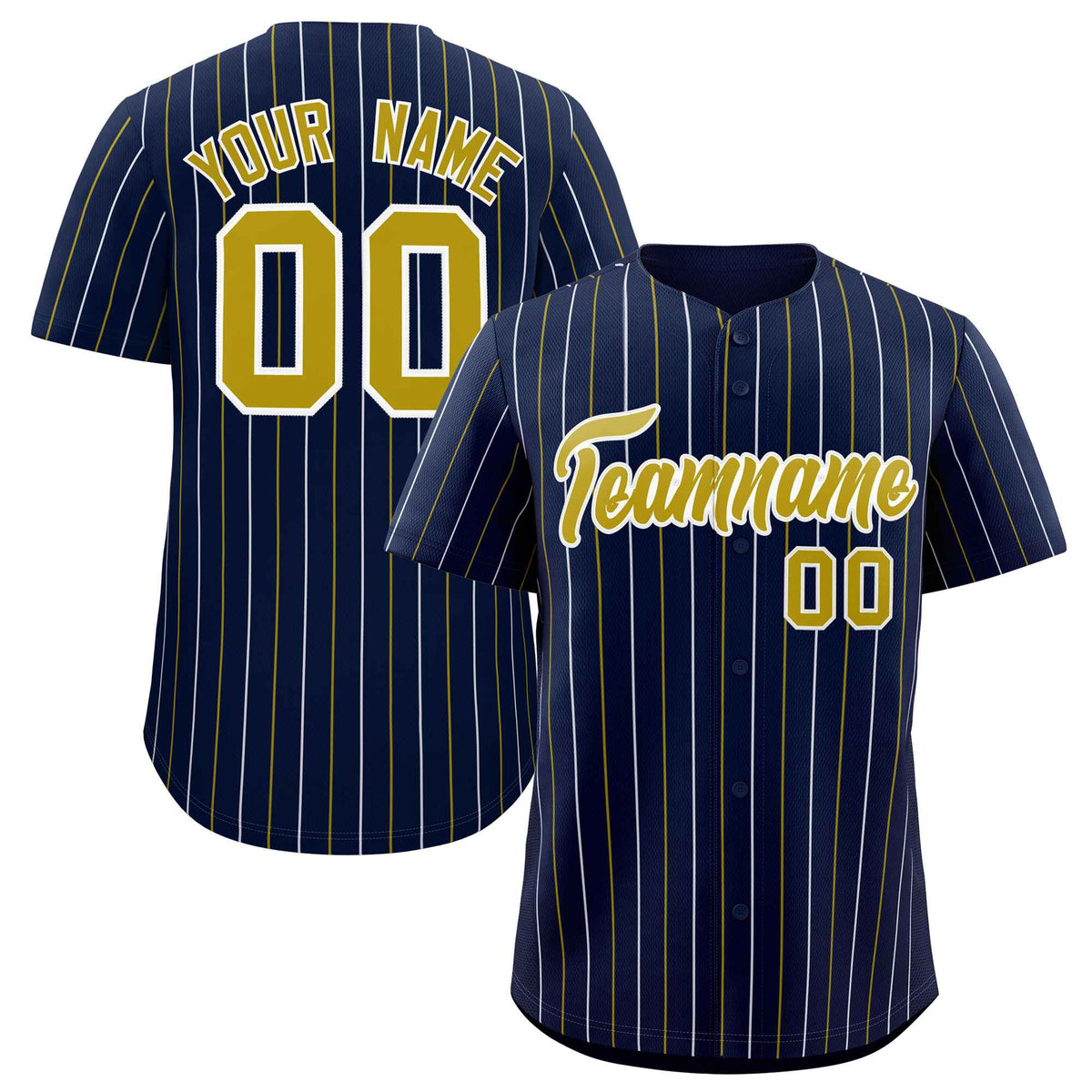 Custom Navy Old Gold and White Bi-Color Stripes Fashion Authentic Baseball Jersey
