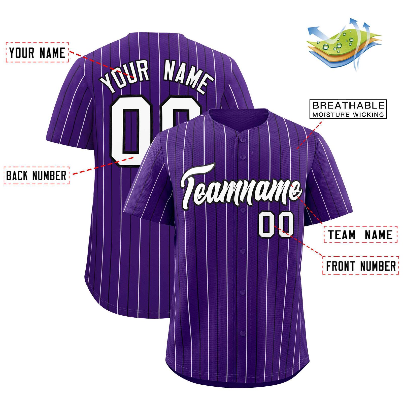 Custom Purple White and Black Bi-Color Stripes Fashion Authentic Baseball Jersey