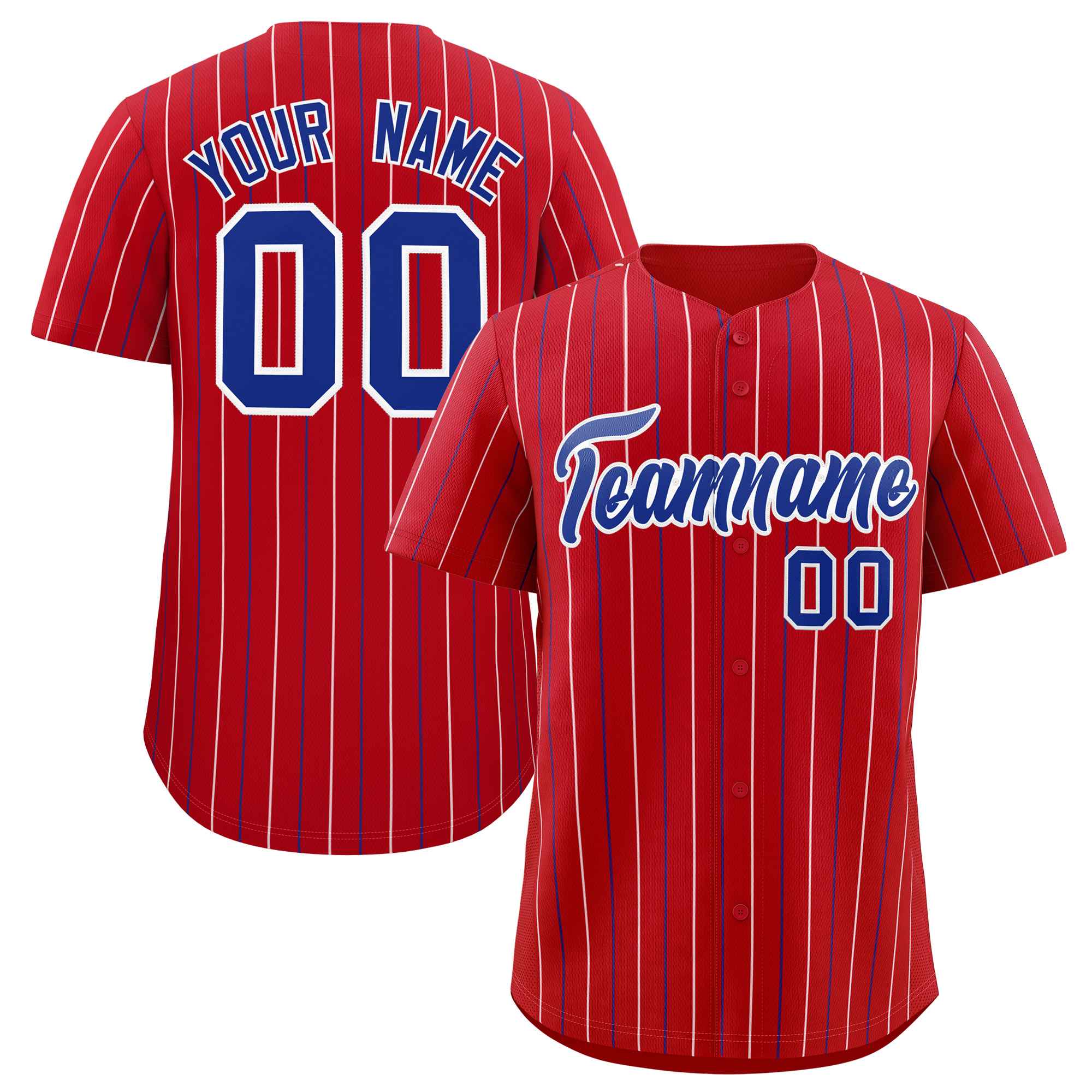 Custom Red Royal and White Bi-Color Stripes Fashion Authentic Baseball Jersey