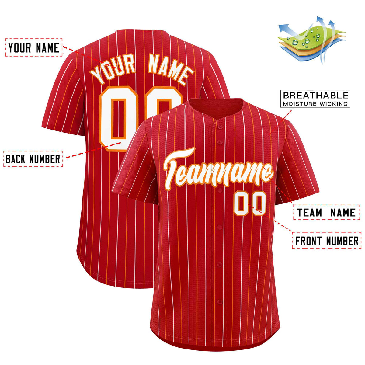 Custom Red White and Orange Bi-Color Stripes Fashion Authentic Baseball Jersey