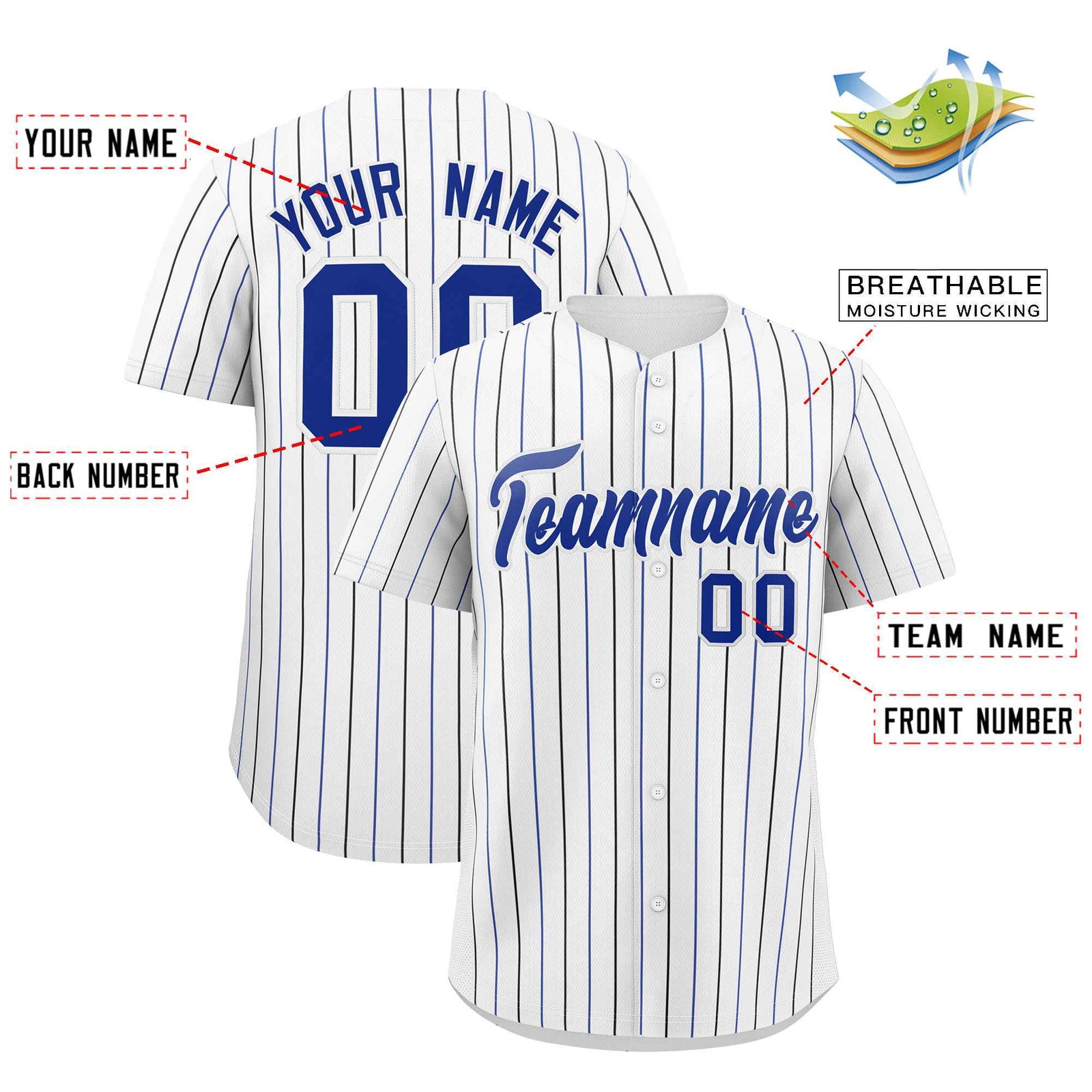 Custom White Royal and Black Bi-Color Stripes Fashion Authentic Baseball Jersey