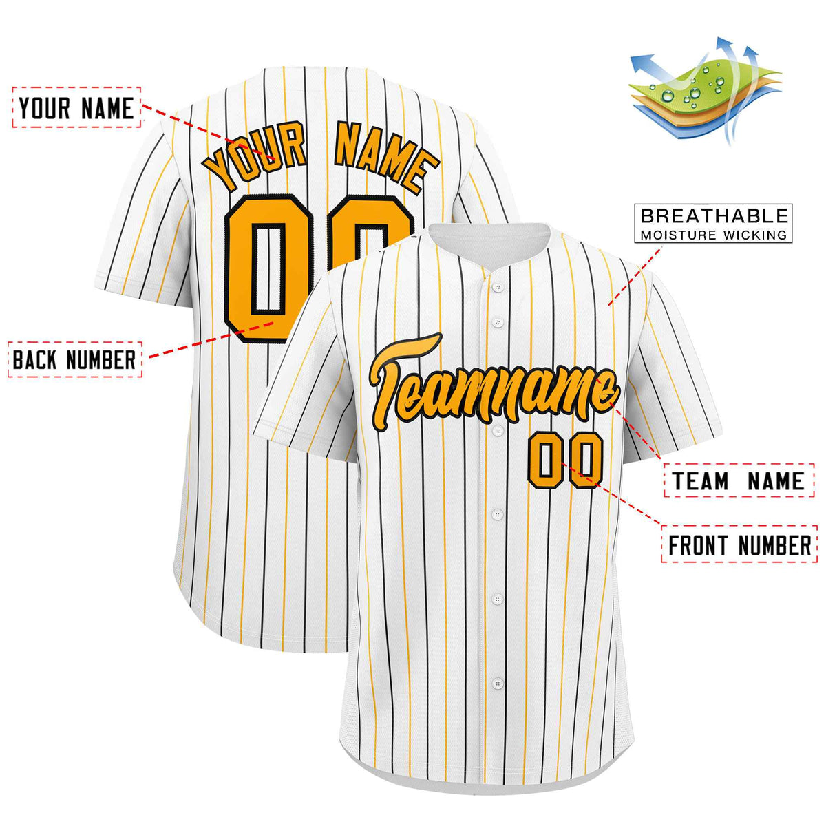 Custom White Yellow and Black Bi-Color Stripes Fashion Authentic Baseball Jersey