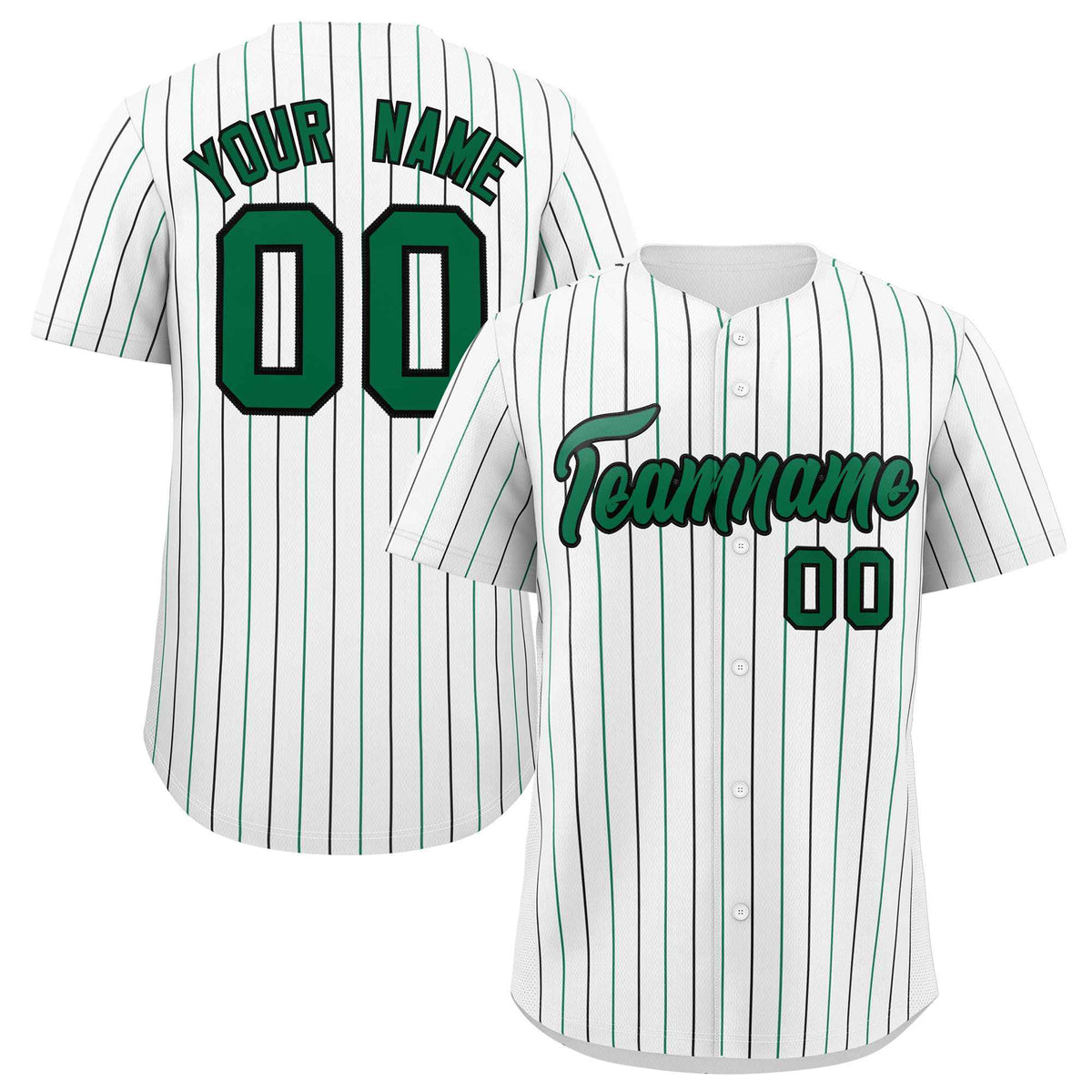 Custom White Kelly Green and Black Bi-Color Stripes Fashion Authentic Baseball Jersey