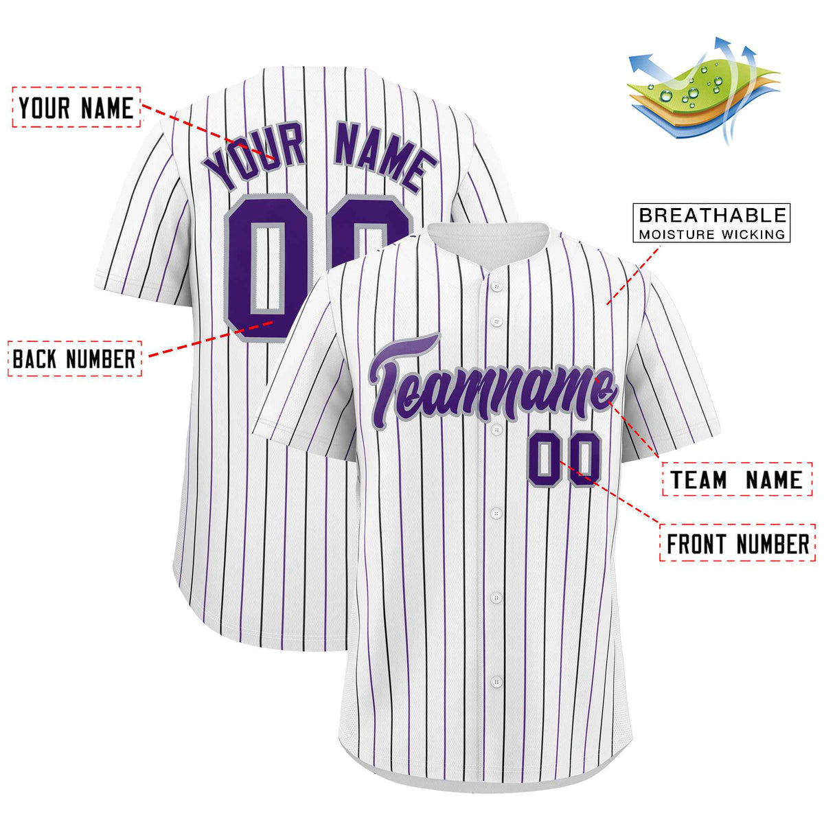 Custom White Purple and Gray Bi-Color Stripes Fashion Authentic Baseball Jersey