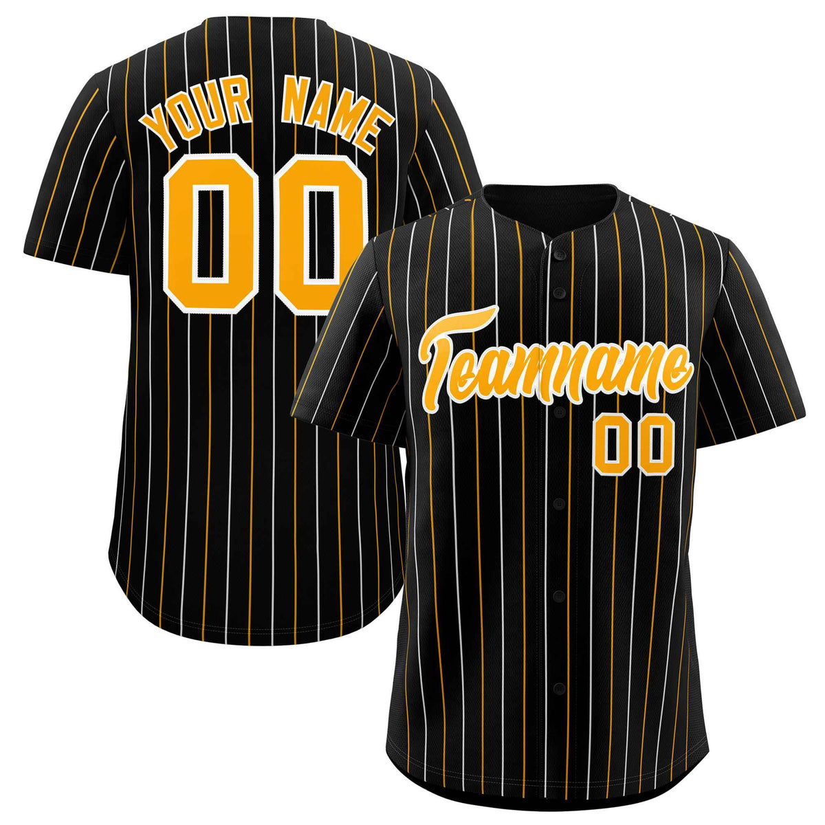 Custom Black White and Yellow Bi-Color Stripes Fashion Authentic Baseball Jersey