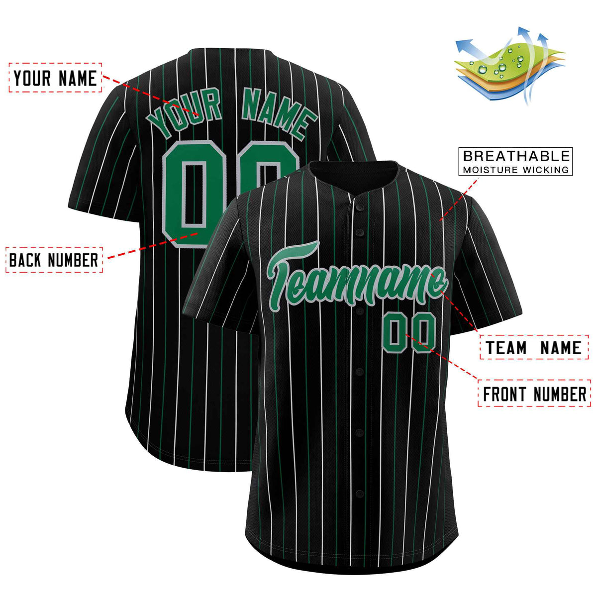 Custom Black Kelly Green and Gray Bi-Color Stripes Fashion Authentic Baseball Jersey