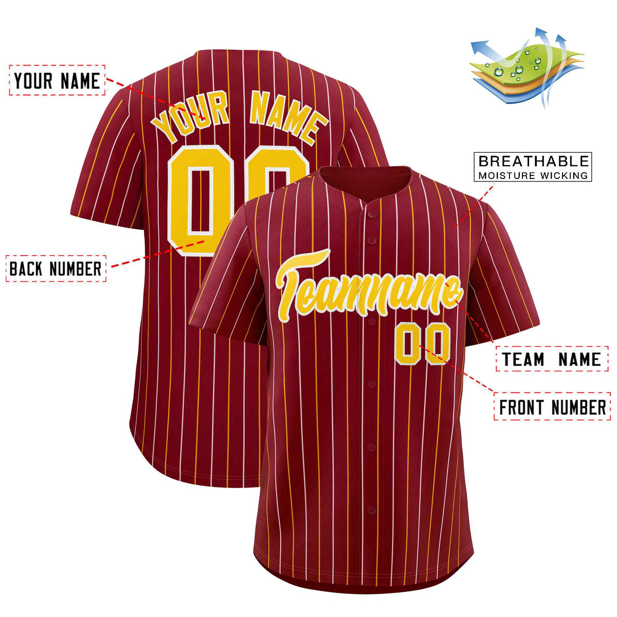 Custom Crimson Gold and White Bi-Color Stripes Fashion Authentic Baseball Jersey