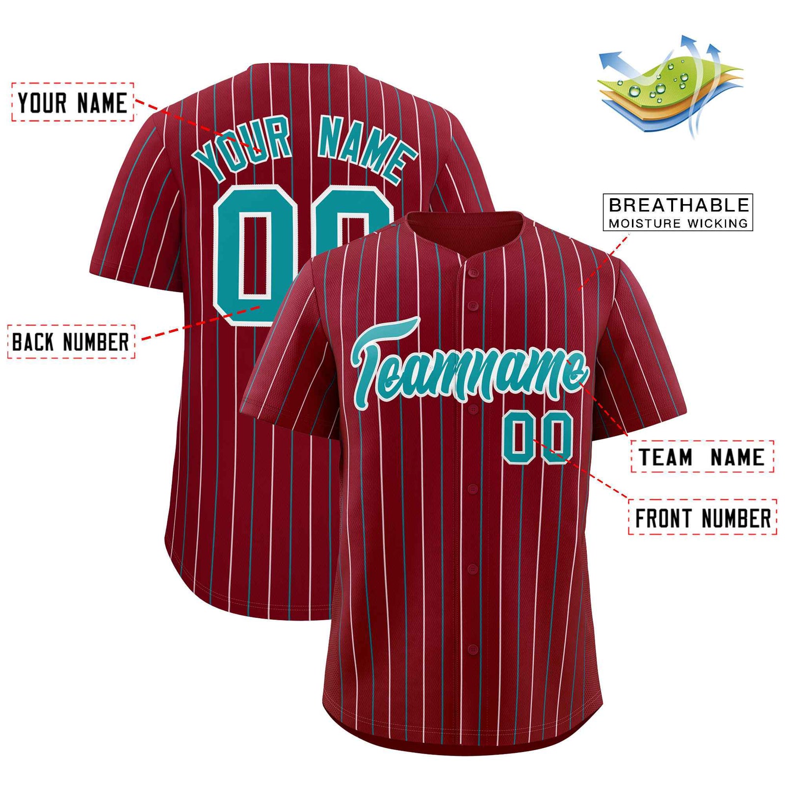 Custom Crimson Aqua and White Bi-Color Stripes Fashion Authentic Baseball Jersey