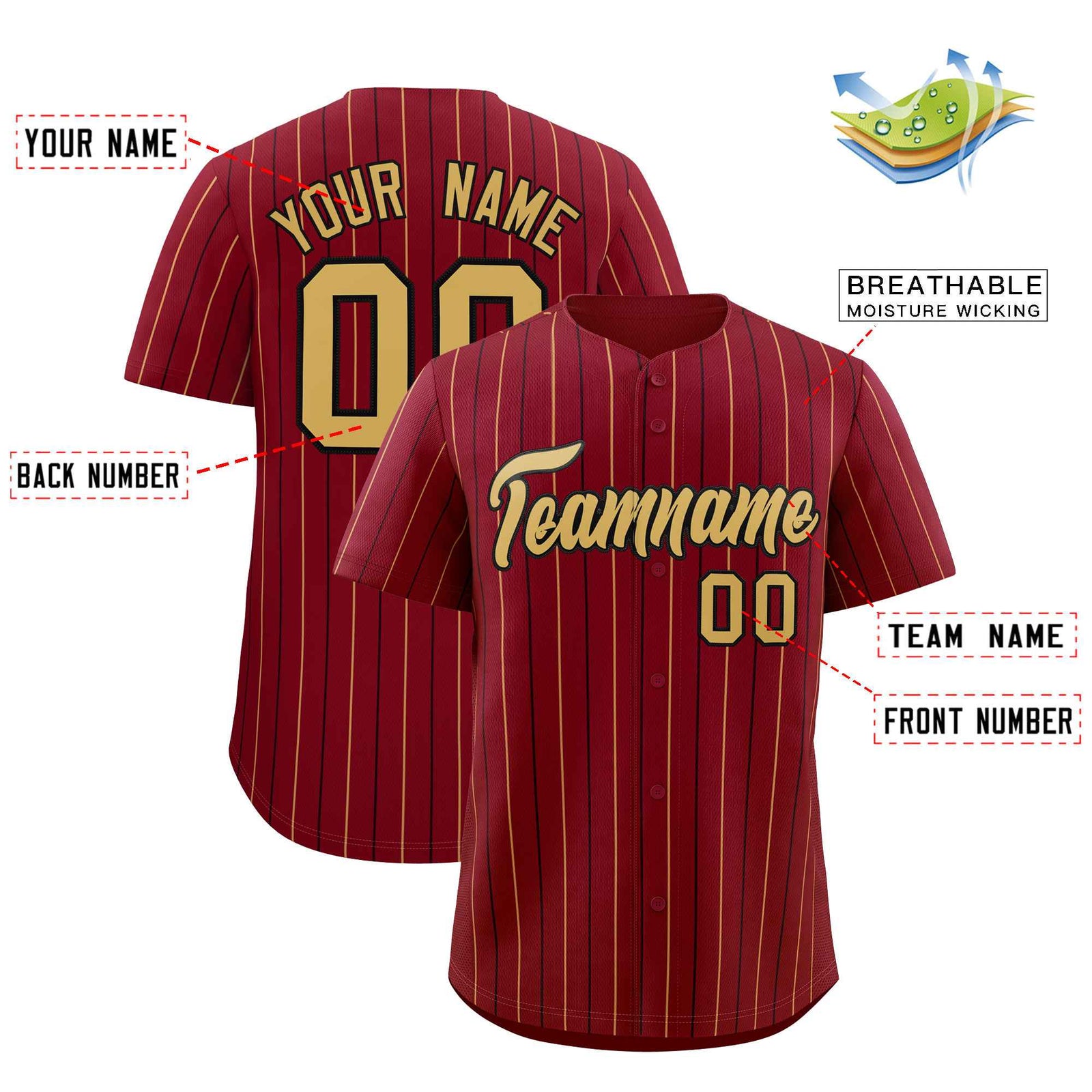 Custom Crimson Old Gold and Black Bi-Color Stripes Fashion Authentic Baseball Jersey