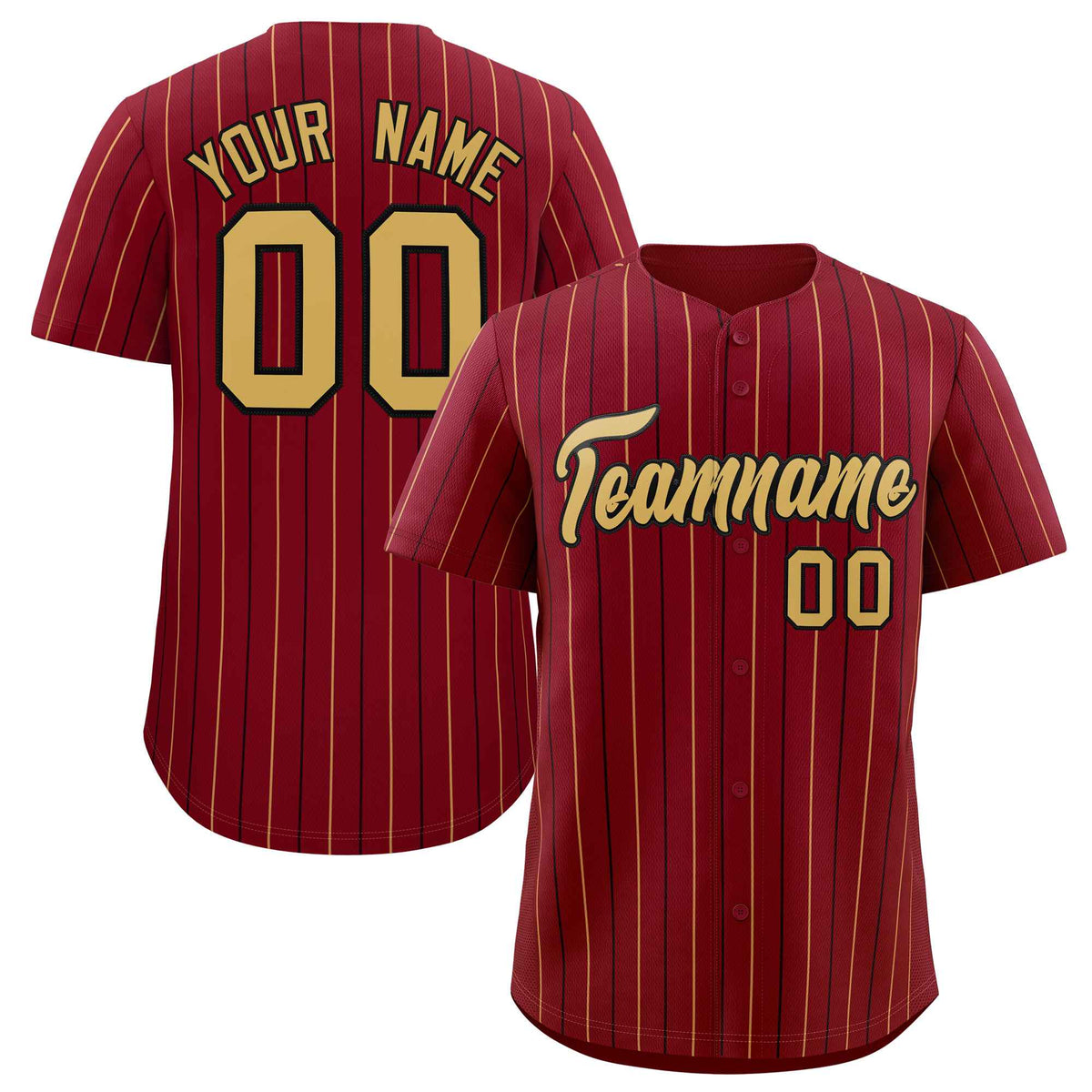 Custom Crimson Old Gold and Black Bi-Color Stripes Fashion Authentic Baseball Jersey
