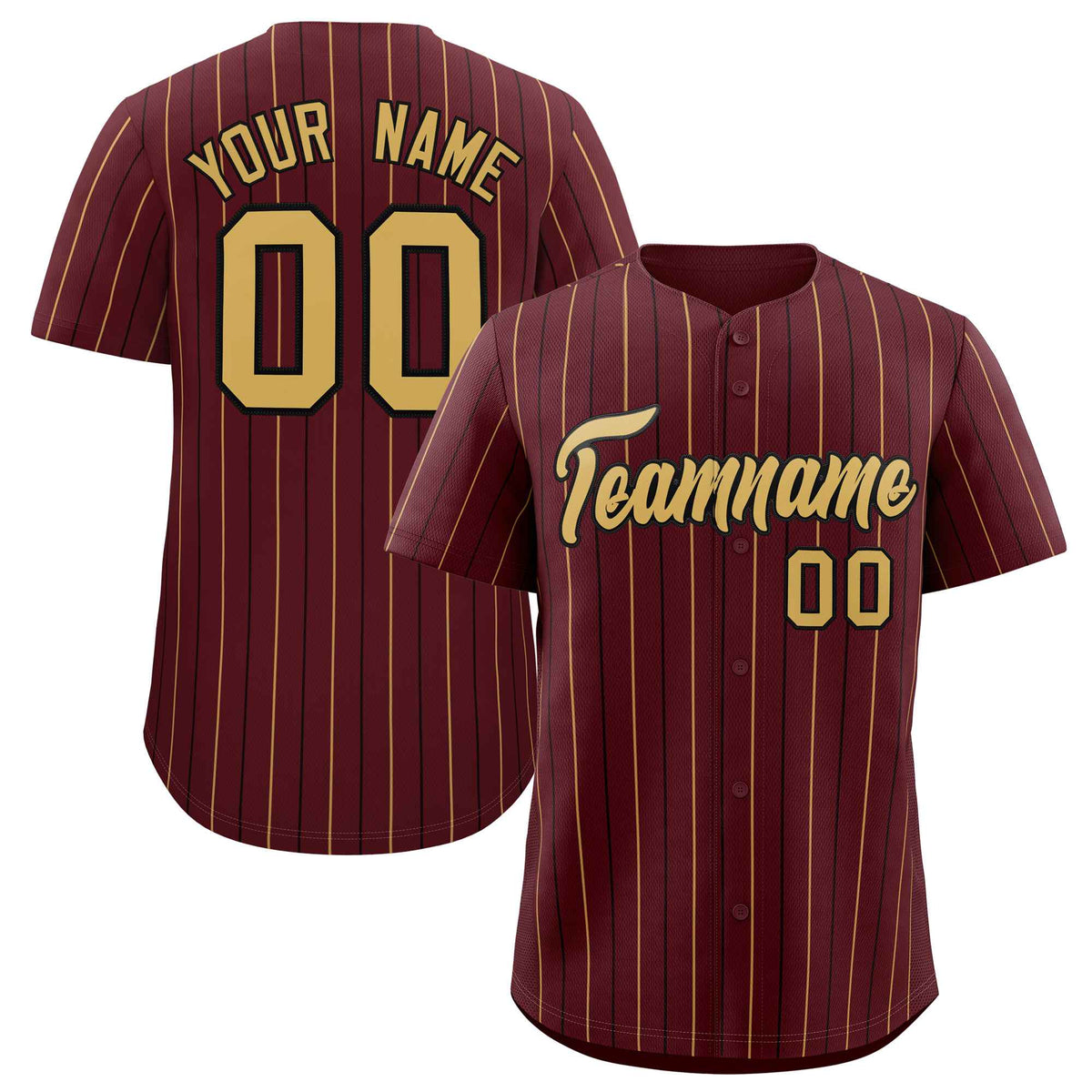 Custom Burgundy Old Gold and Black Bi-Color Stripes Fashion Authentic Baseball Jersey
