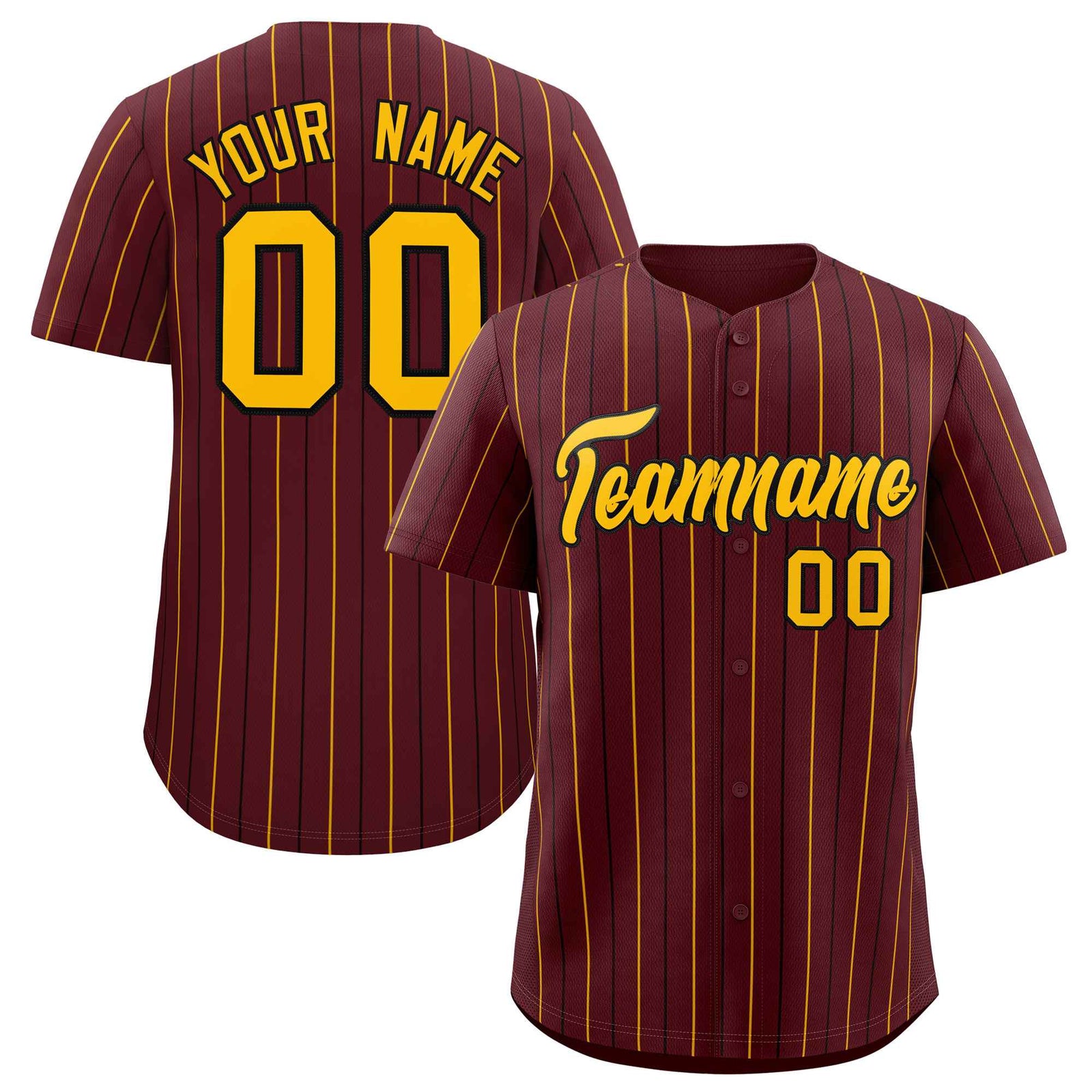Custom Burgundy Gold and Black Bi-Color Stripes Fashion Authentic Baseball Jersey