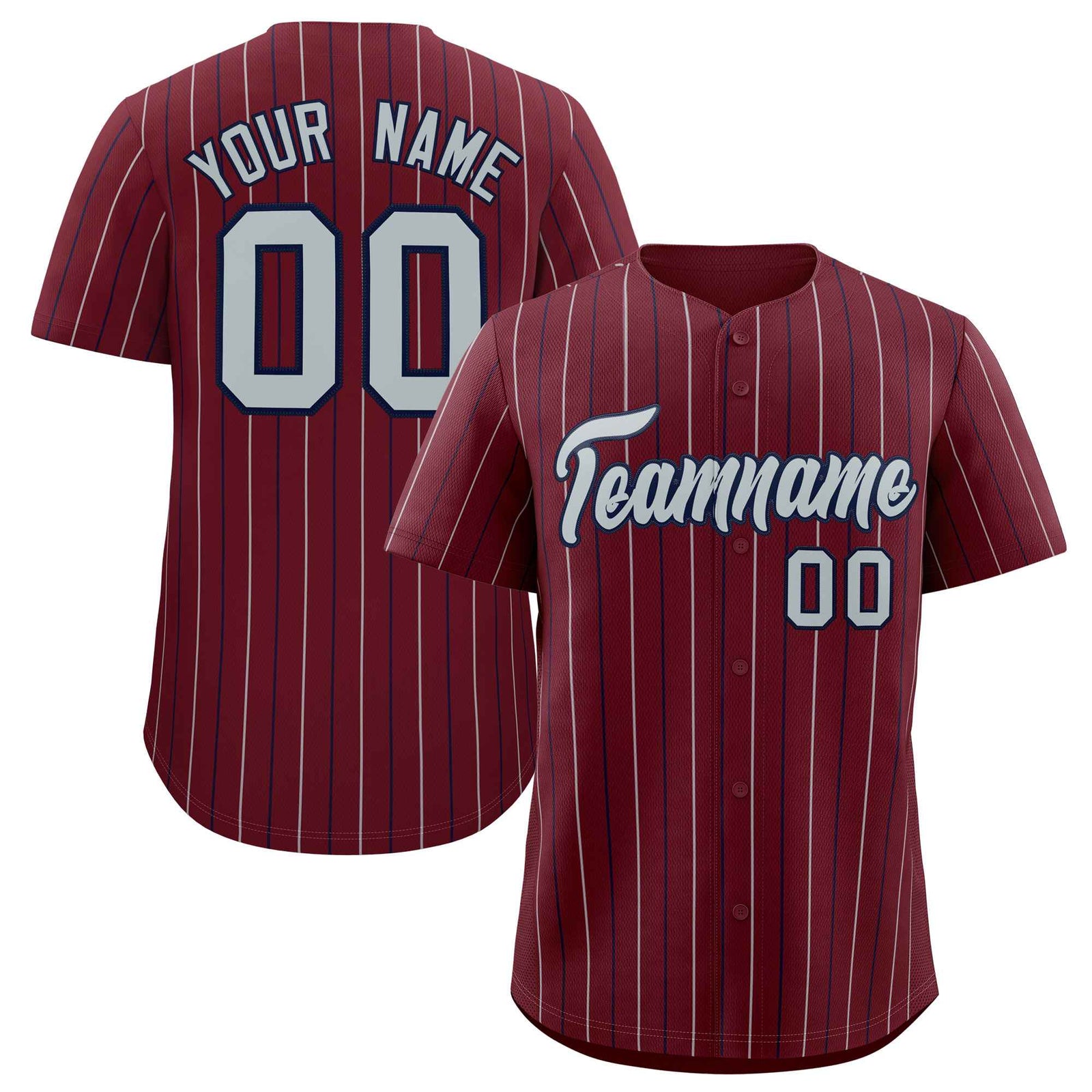 Custom Burgundy Silver and Black Bi-Color Stripes Fashion Authentic Baseball Jersey